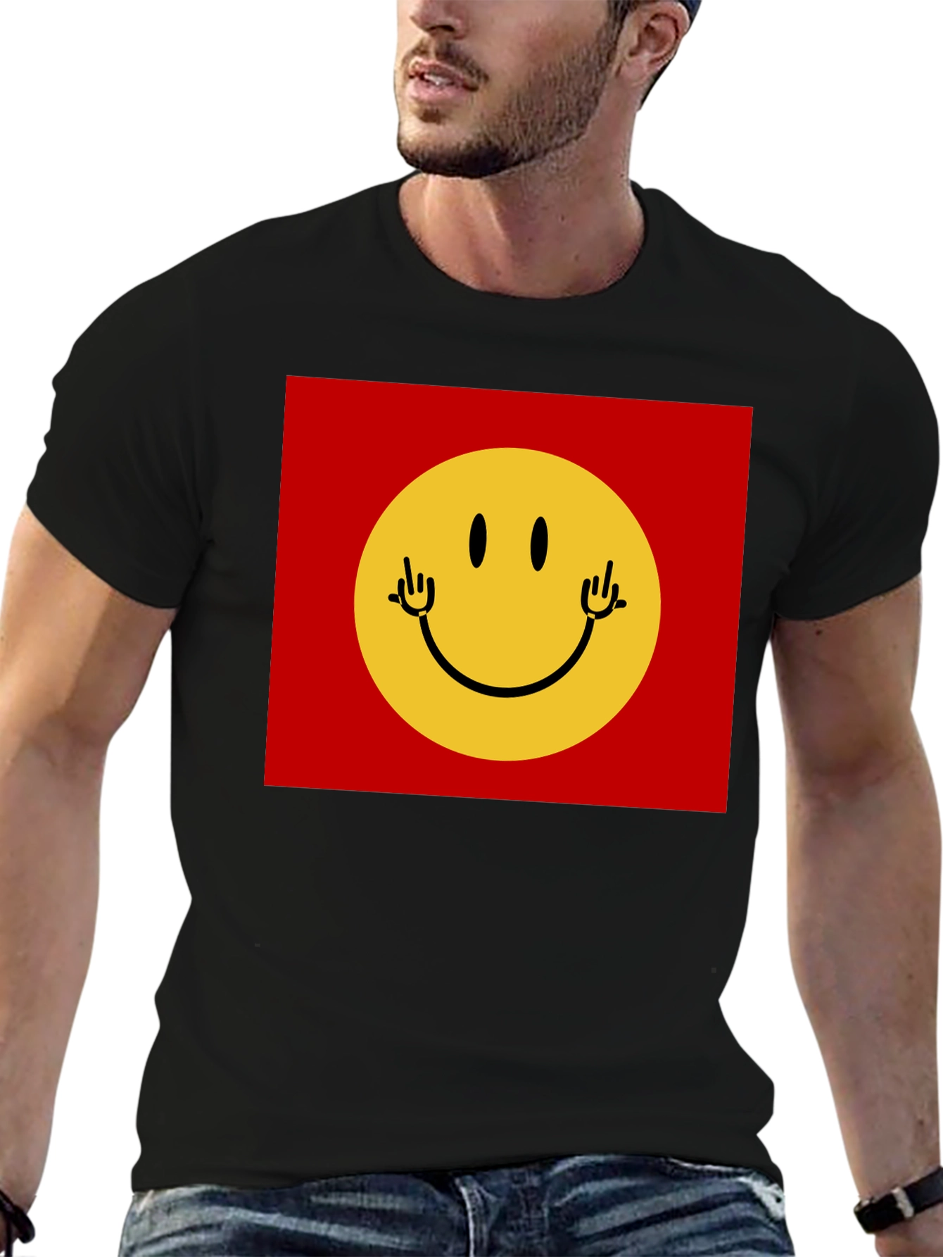 Smiley Face Graphic Tee - Black