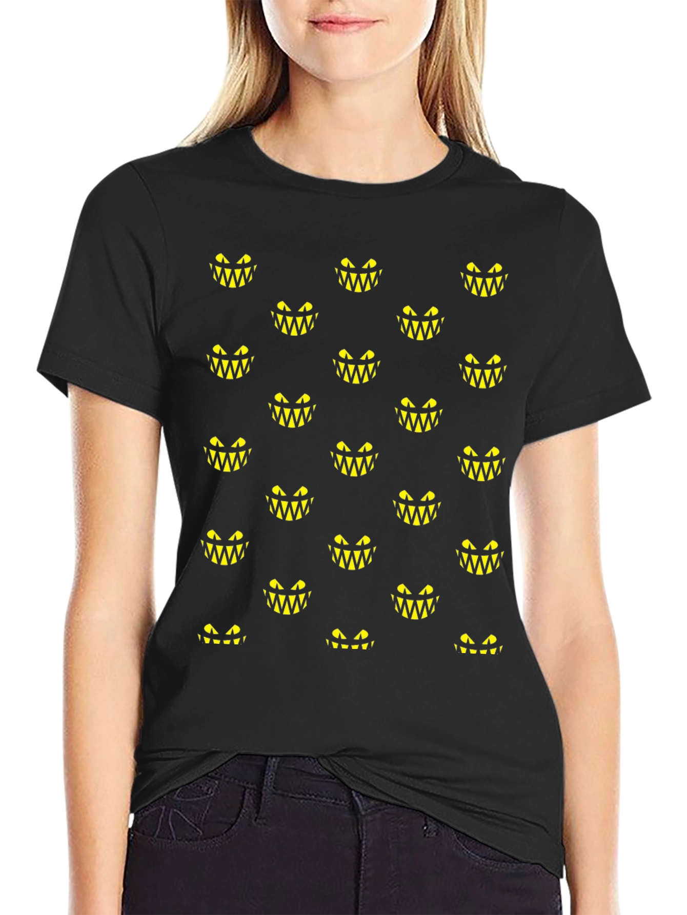 Spooky Grin Graphic Tee - Black Halloween T-Shirt