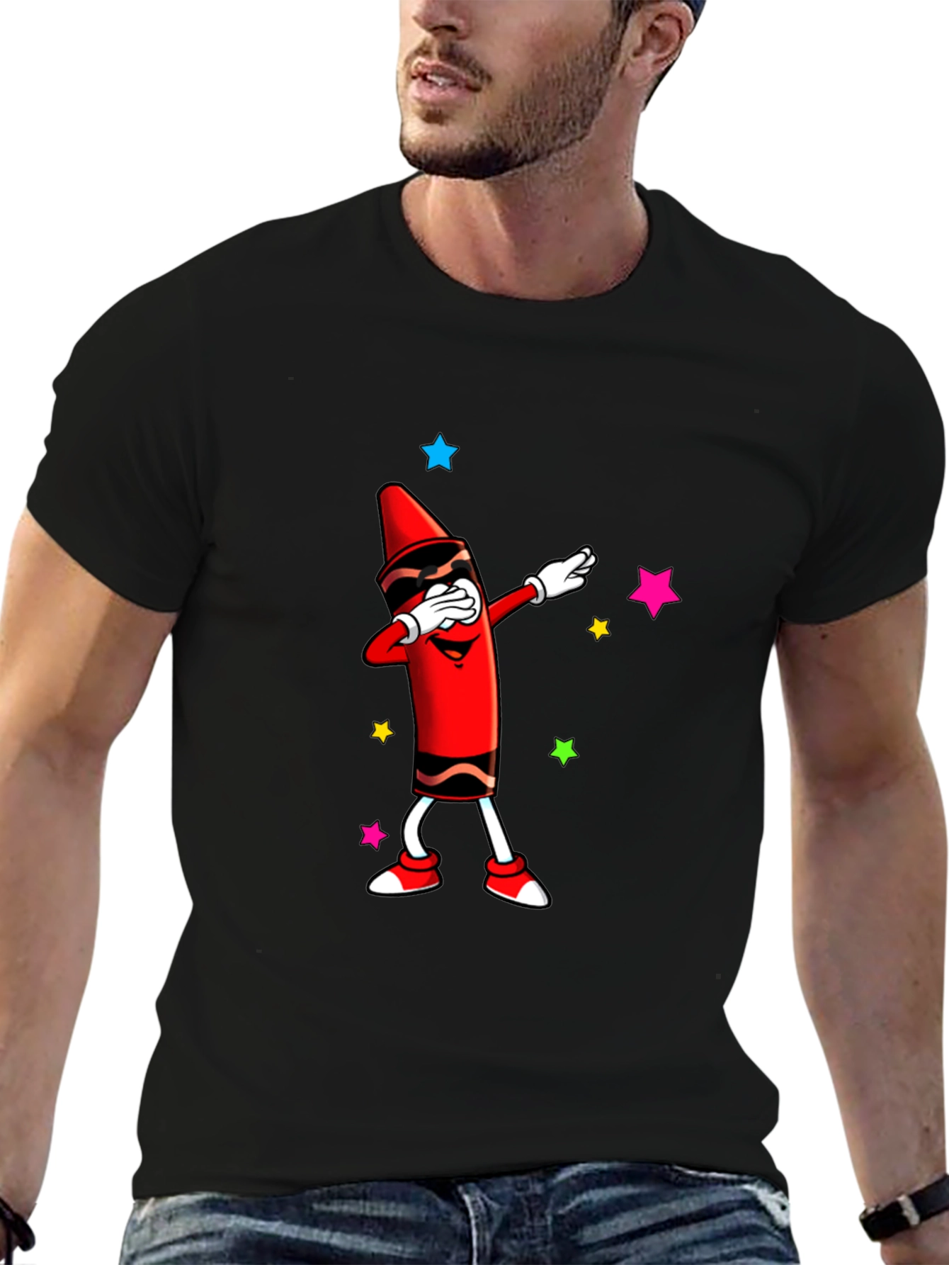Dabbing Crayon Graphic Tee - Black Casual Top