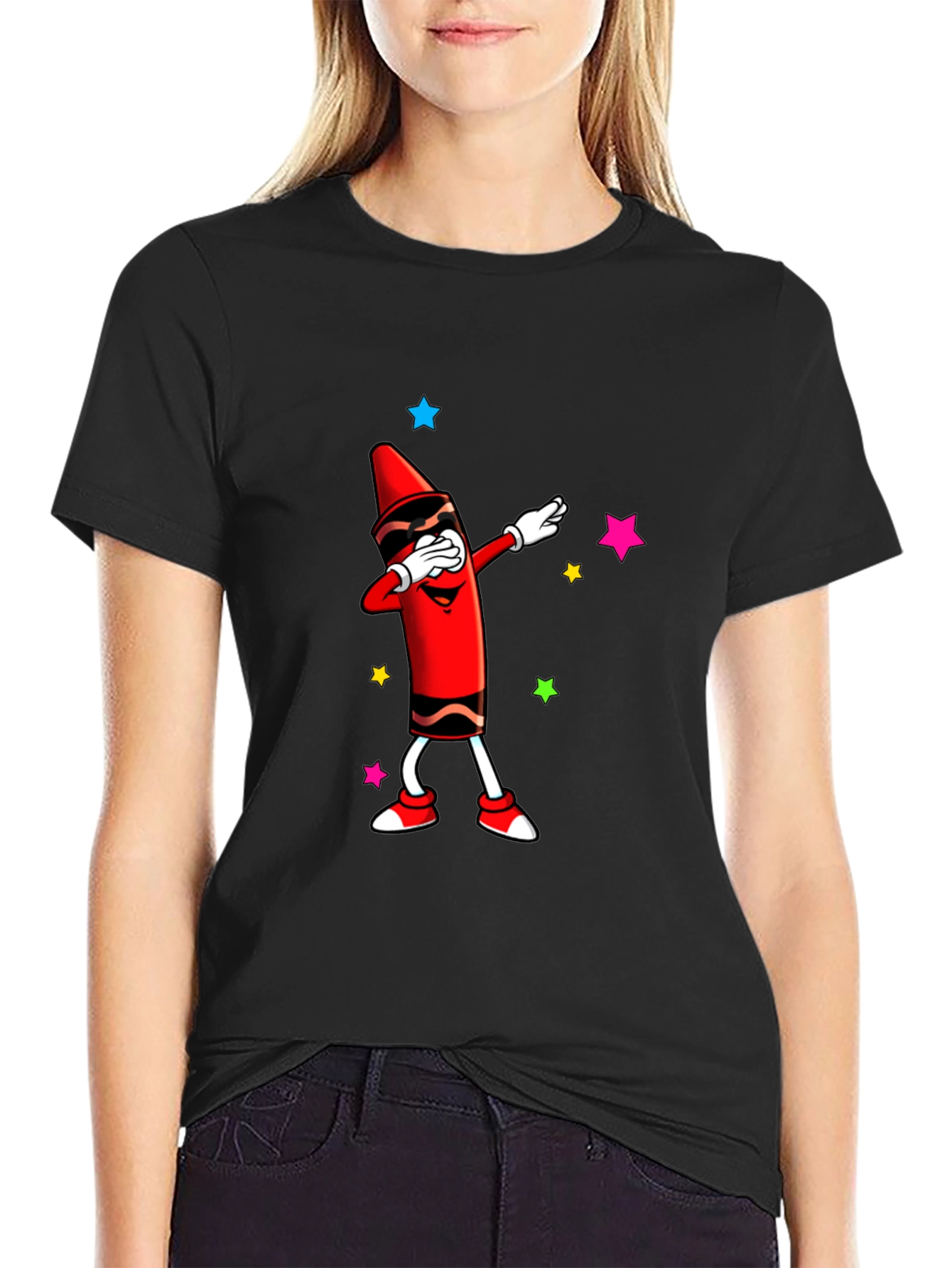 Dabbing Crayon Graphic Tee - Black Casual Top