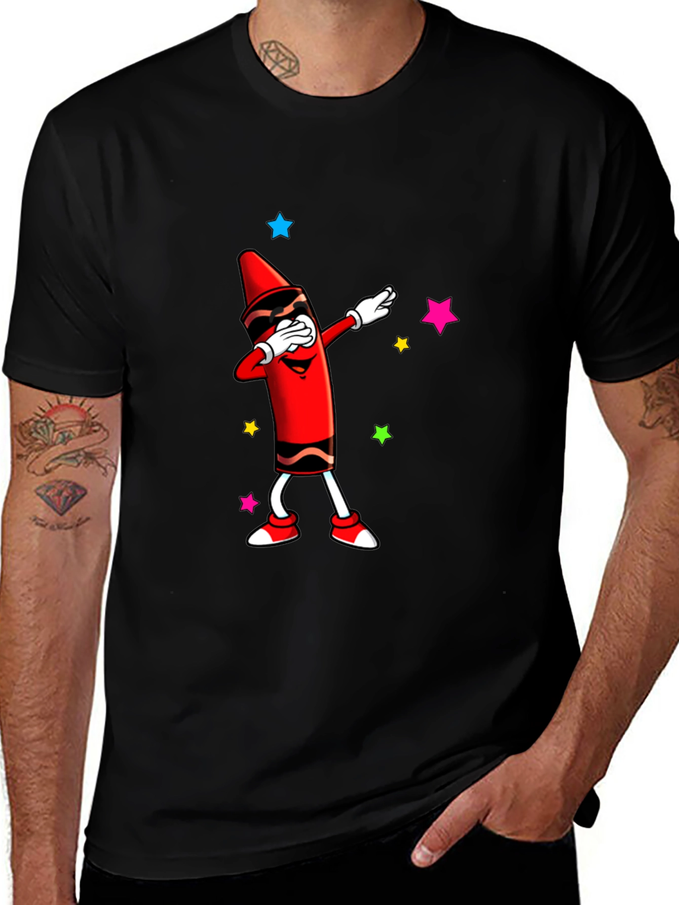Dabbing Crayon Graphic Tee - Black Casual Top