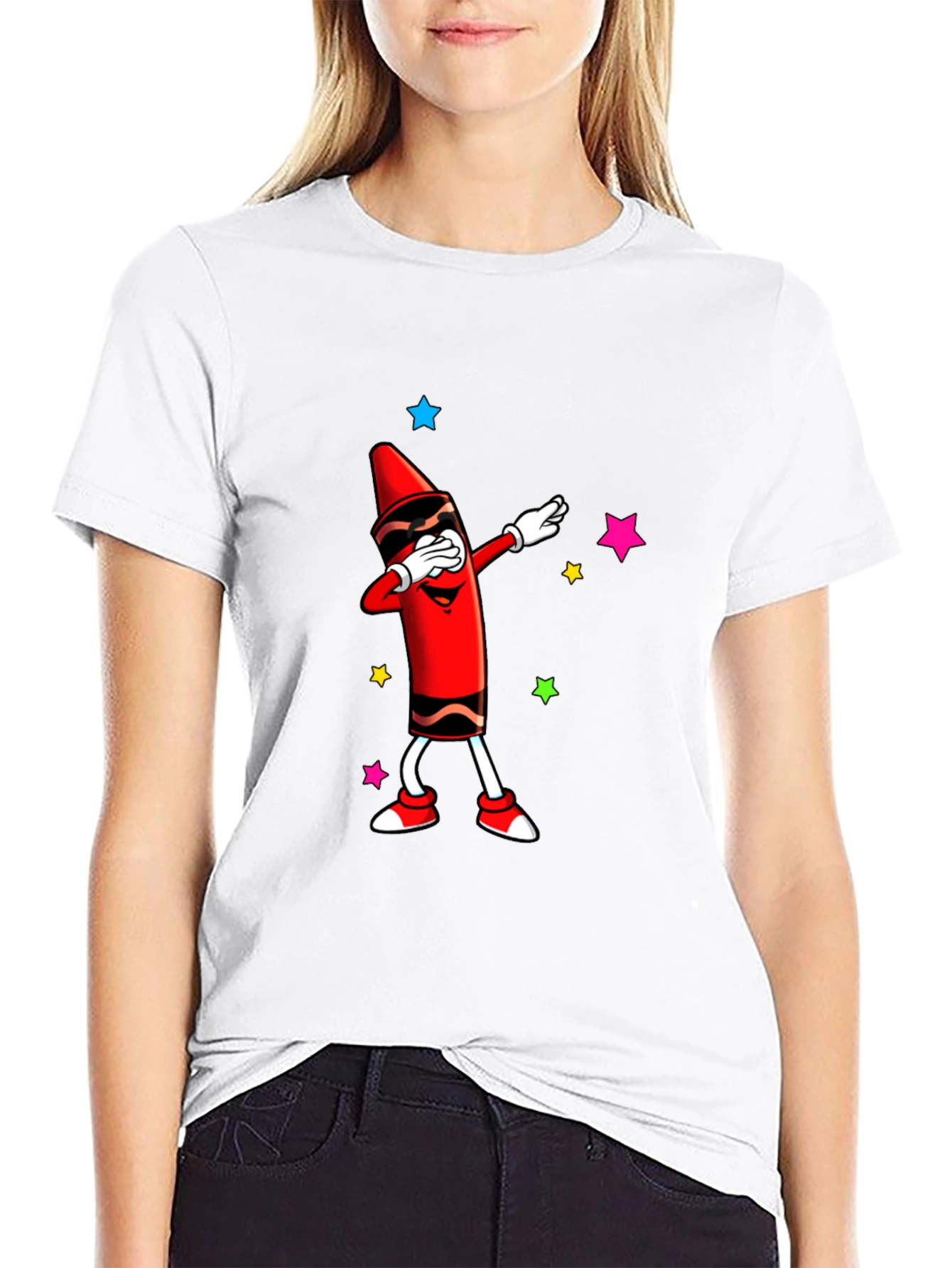 Dabbing Crayon Graphic Tee - Black Casual Top