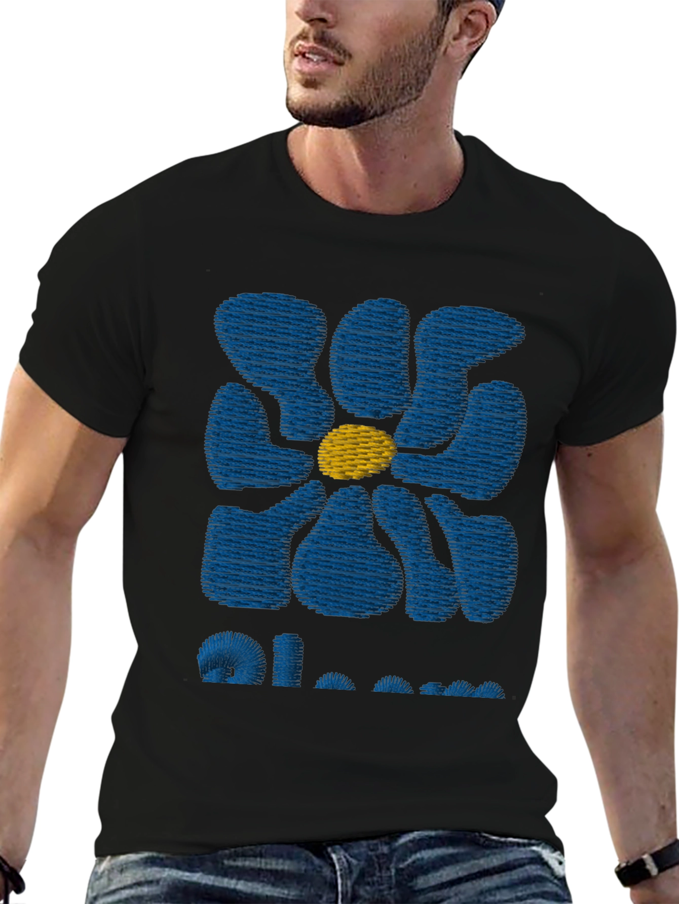 Retro Bloom Graphic Tee - Black Cotton T-Shirt