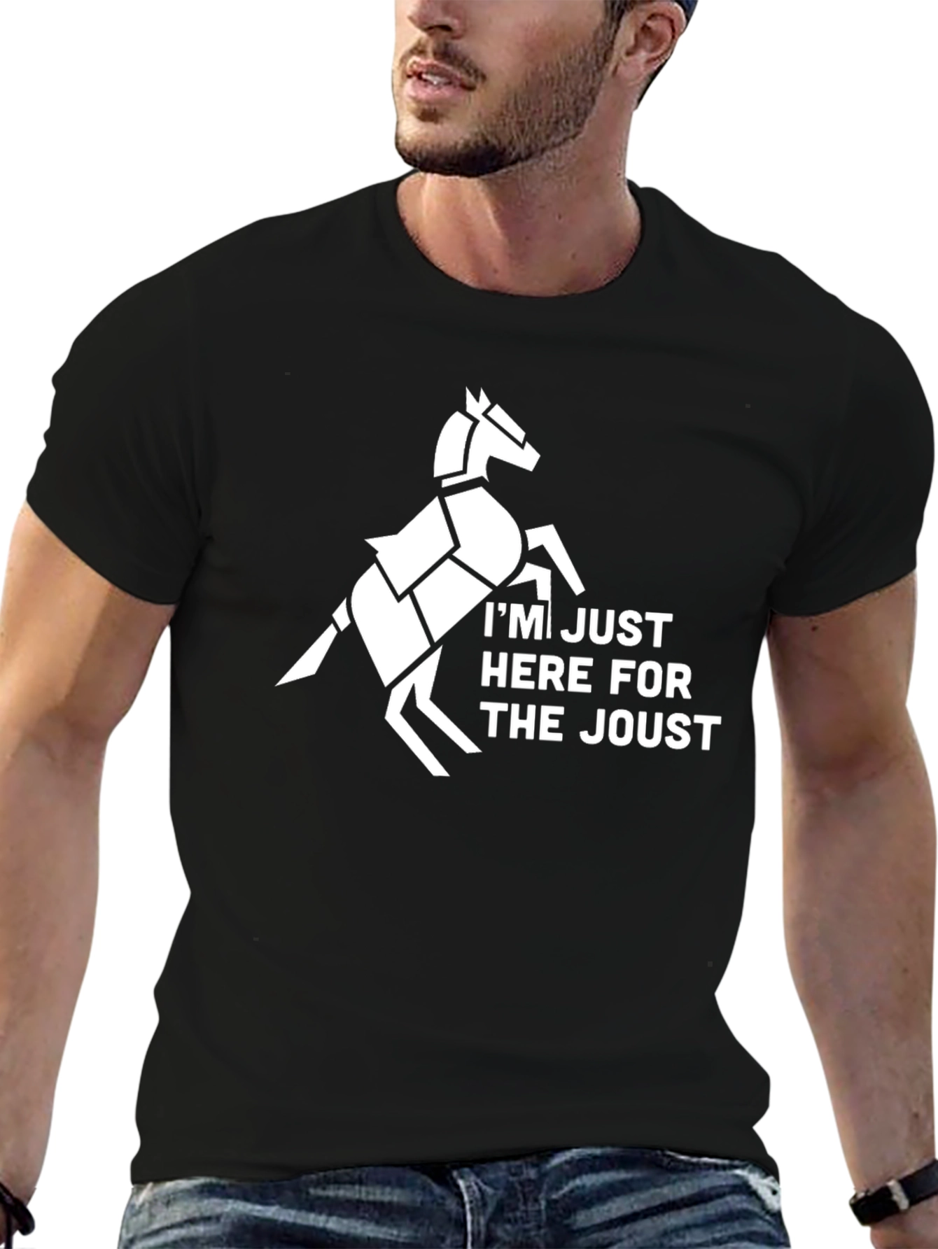 Jousting Horse Graphic Tee - Black Cotton T-Shirt
