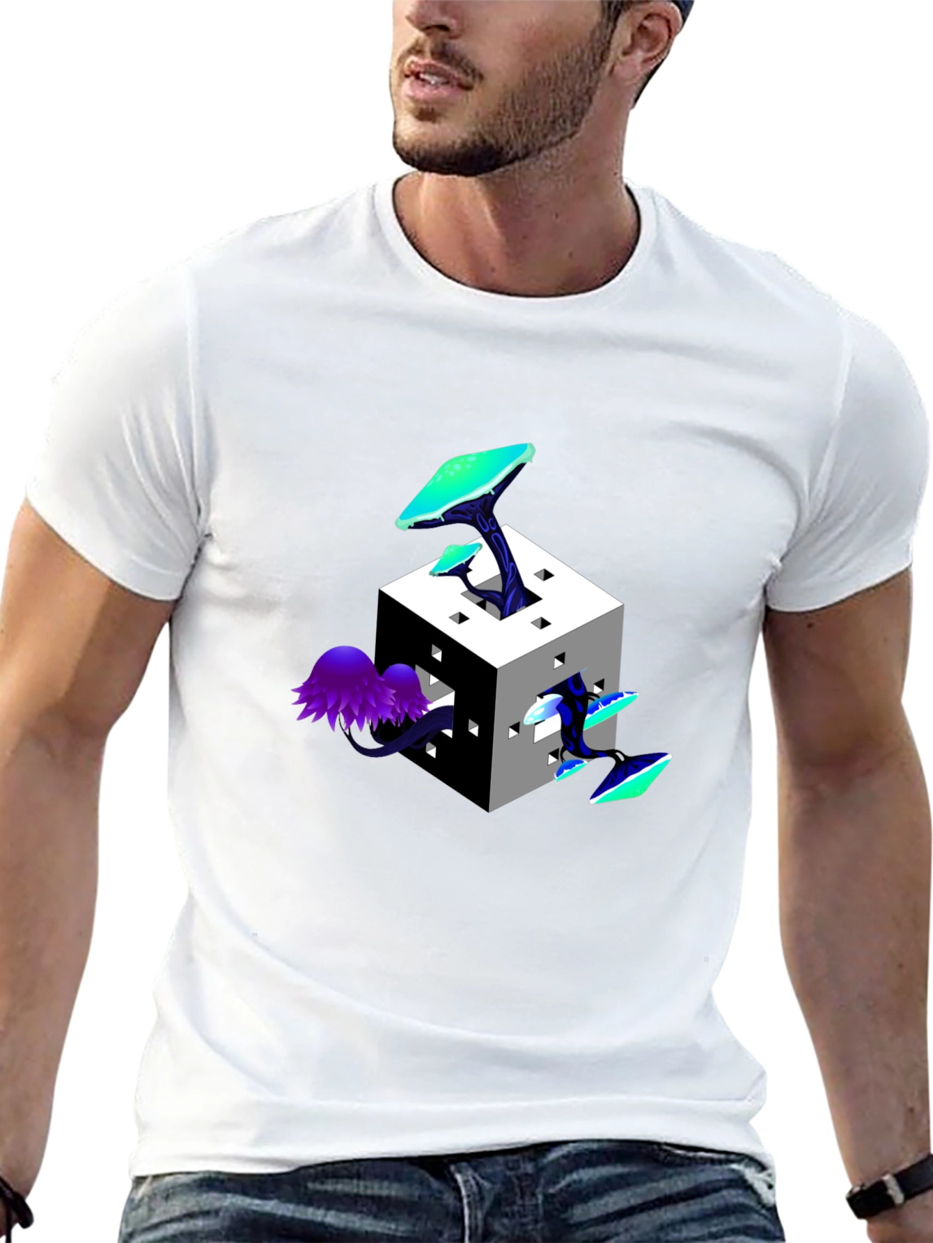 Mystic Cube Mushroom Graphic Tee - Trendy Black T-Shirt