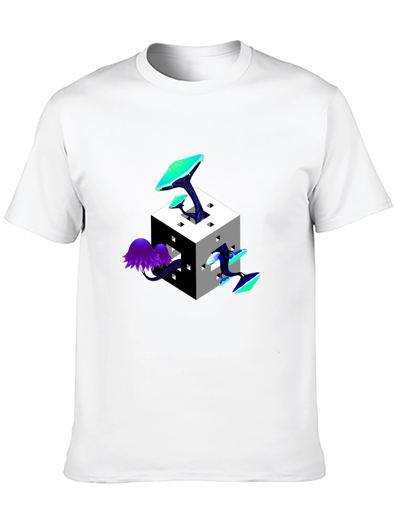 Mystic Cube Mushroom Graphic Tee - Trendy Black T-Shirt