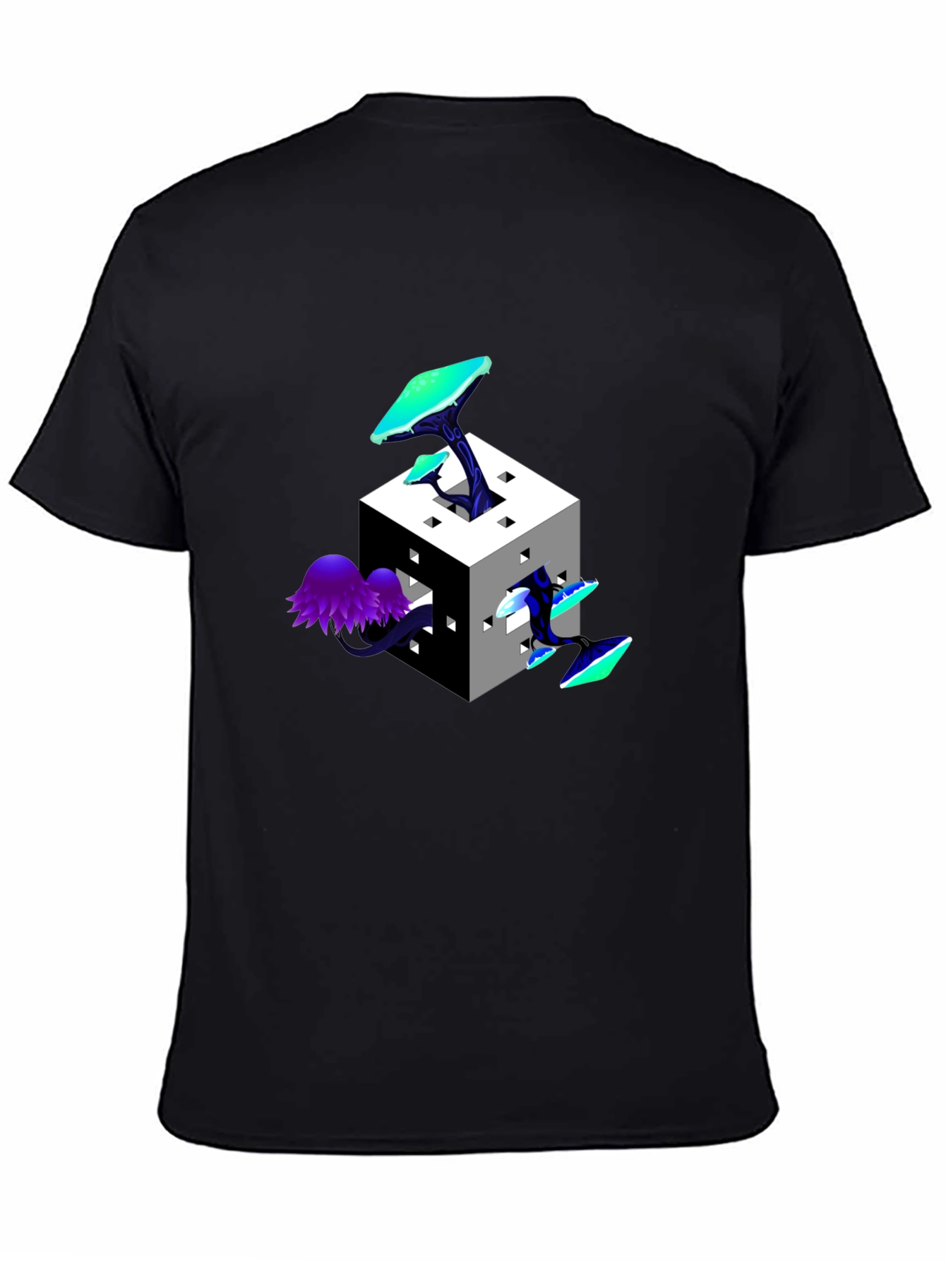 Mystic Cube Mushroom Graphic Tee - Trendy Black T-Shirt