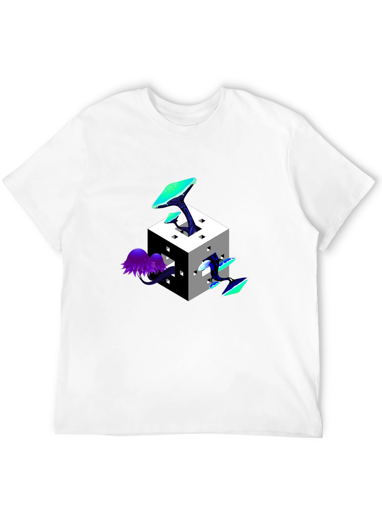 Mystic Cube Mushroom Graphic Tee - Trendy Black T-Shirt