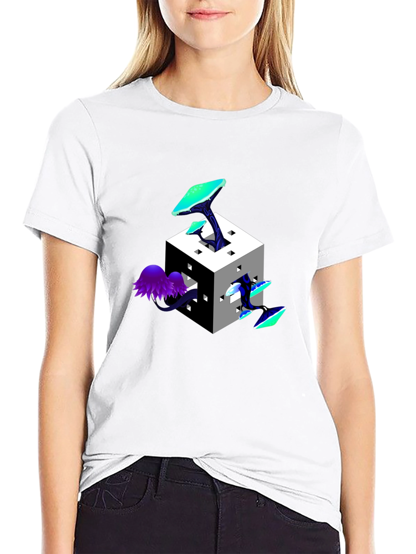 Mystic Cube Mushroom Graphic Tee - Trendy Black T-Shirt