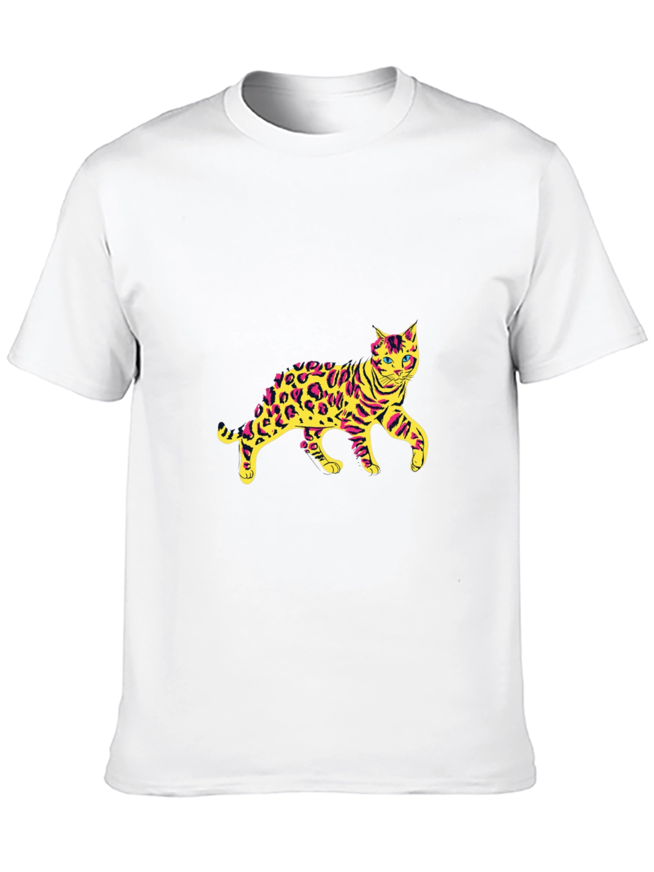Mens Black T-Shirt with Leopard Cat Graphic