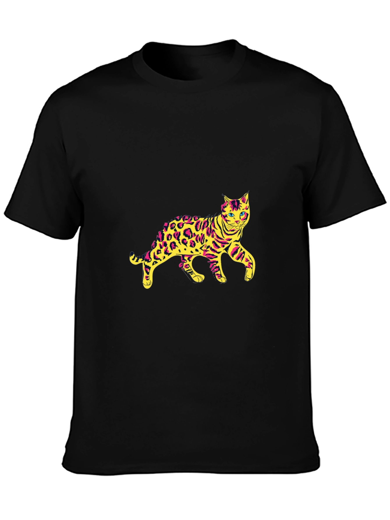 Mens Black T-Shirt with Leopard Cat Graphic