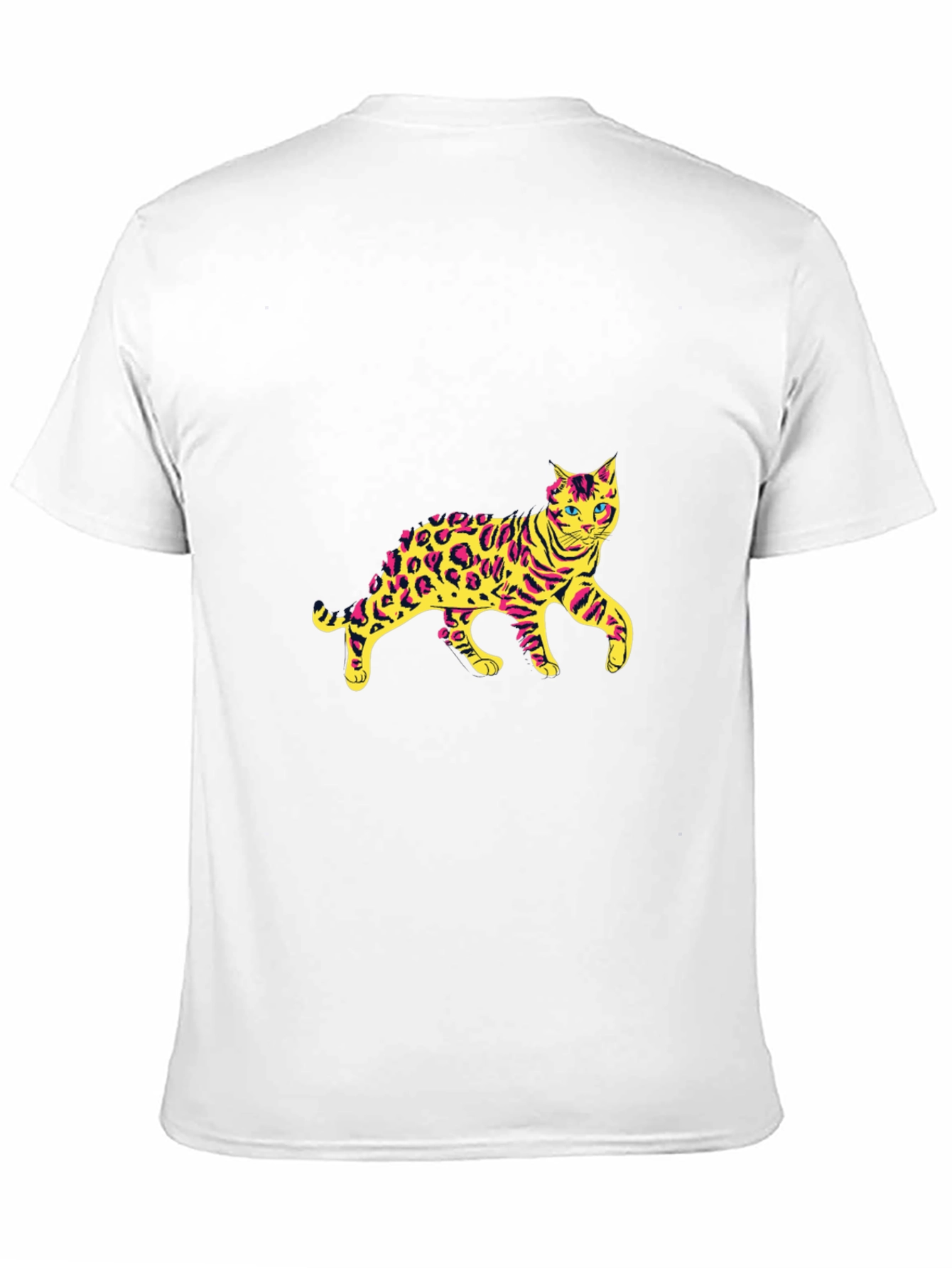 Mens Black T-Shirt with Leopard Cat Graphic