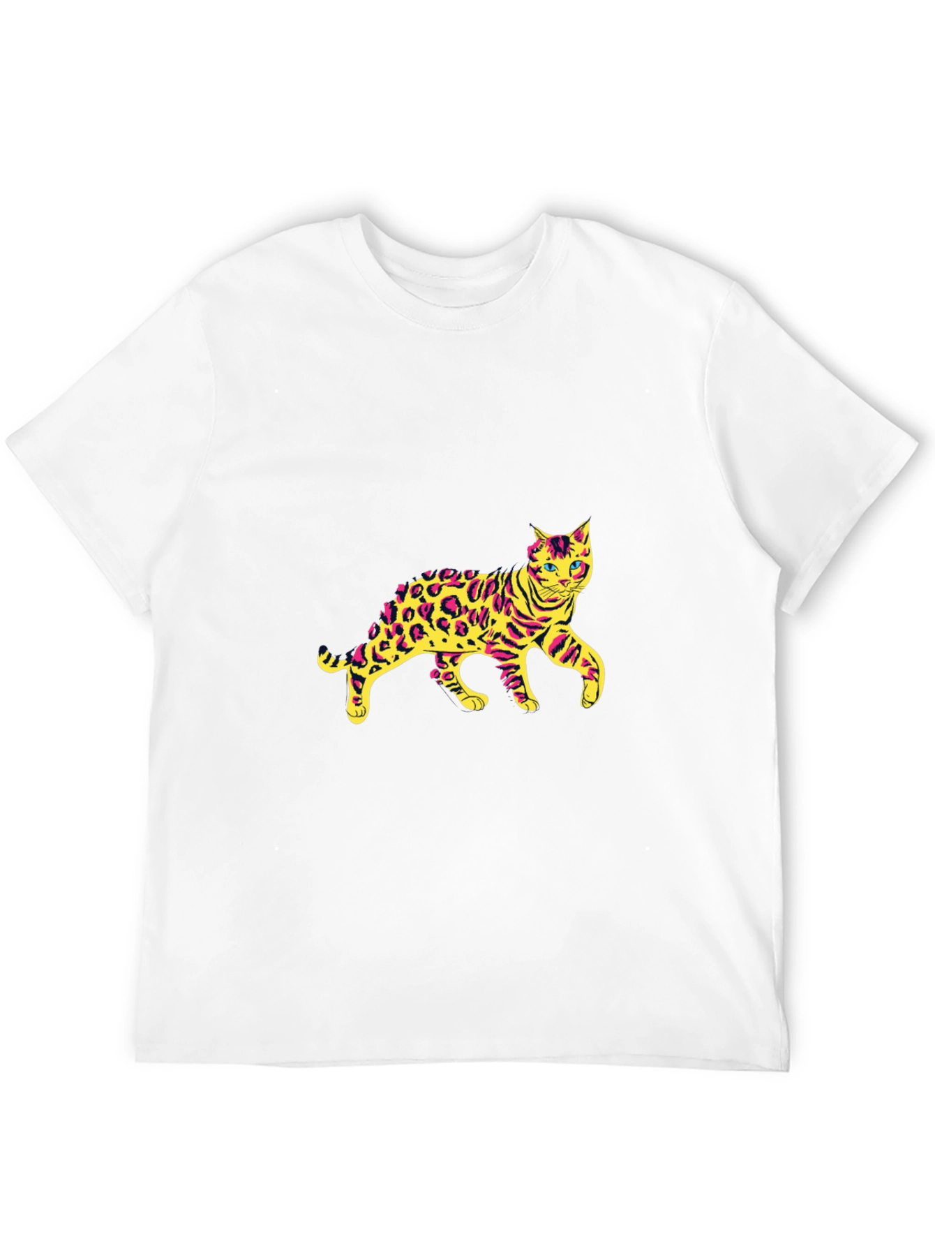 Mens Black T-Shirt with Leopard Cat Graphic