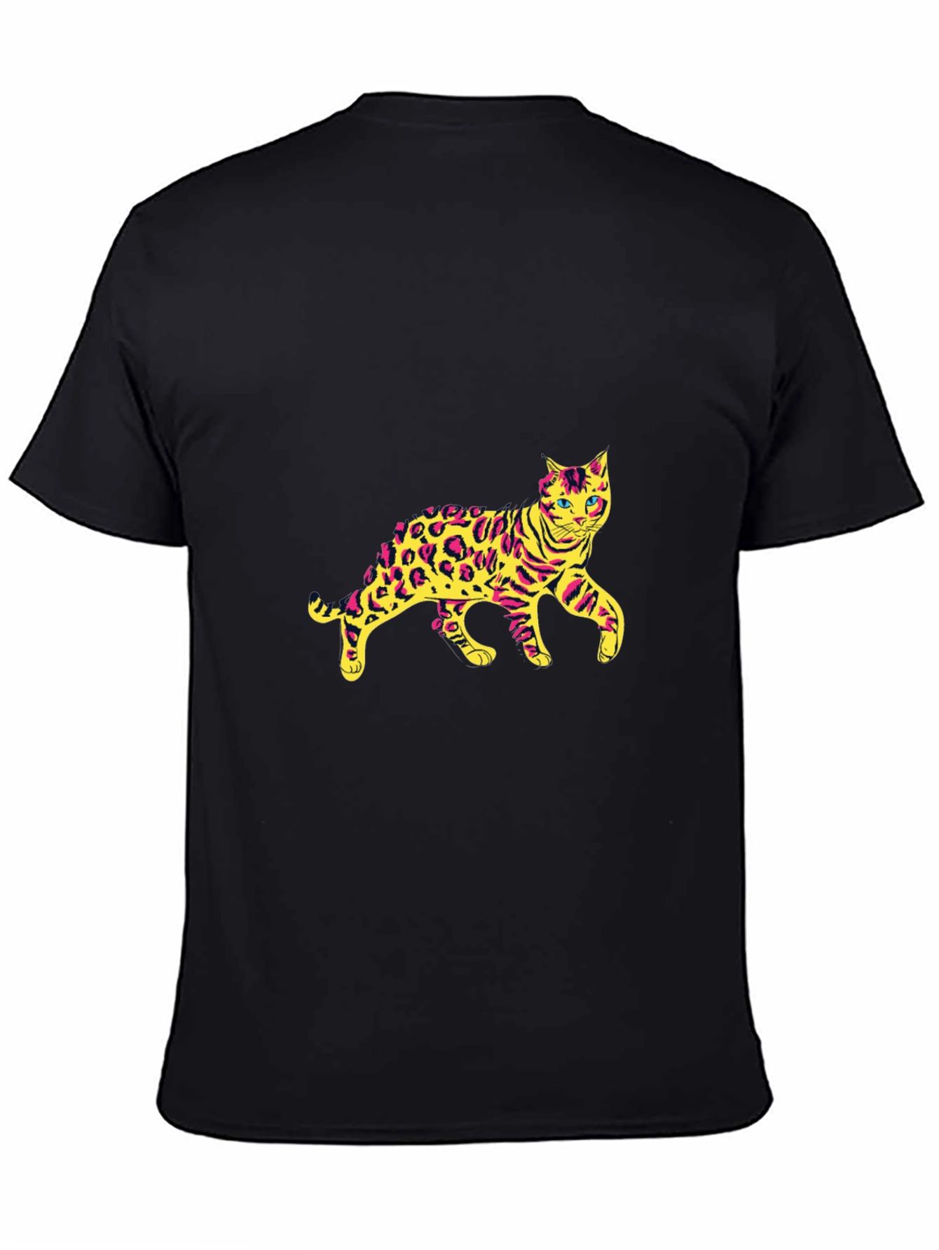 Mens Black T-Shirt with Leopard Cat Graphic