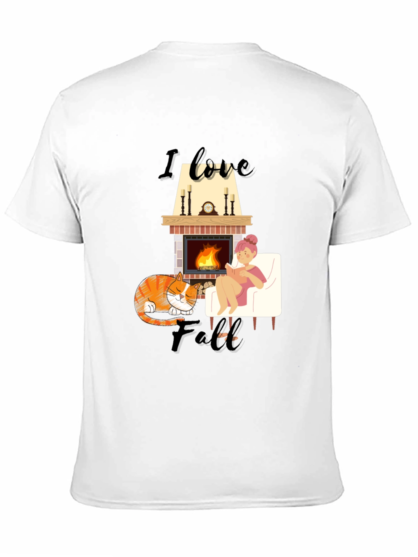 Cozy Fall T-Shirt: Cat Fireplace and Comfort