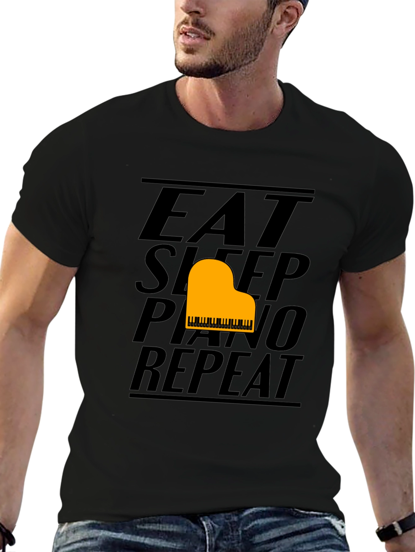 Eat Sleep Piano Repeat Black Graphic Tee