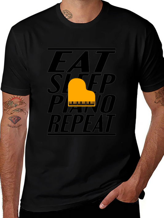 Eat Sleep Piano Repeat Black Graphic Tee