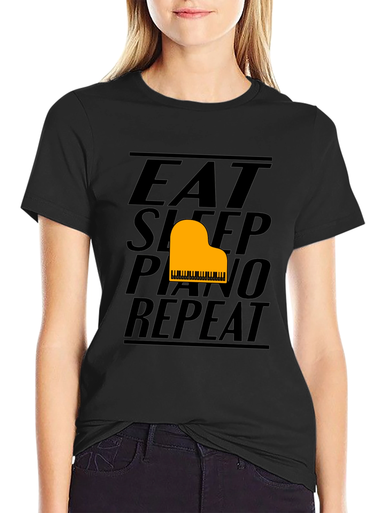Eat Sleep Piano Repeat Black Graphic Tee