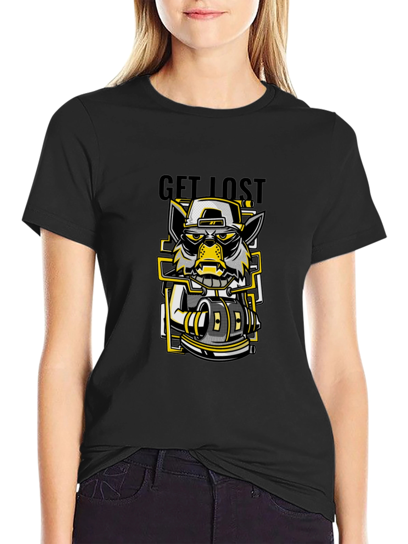 Get Lost Graphic Print Black T-Shirt