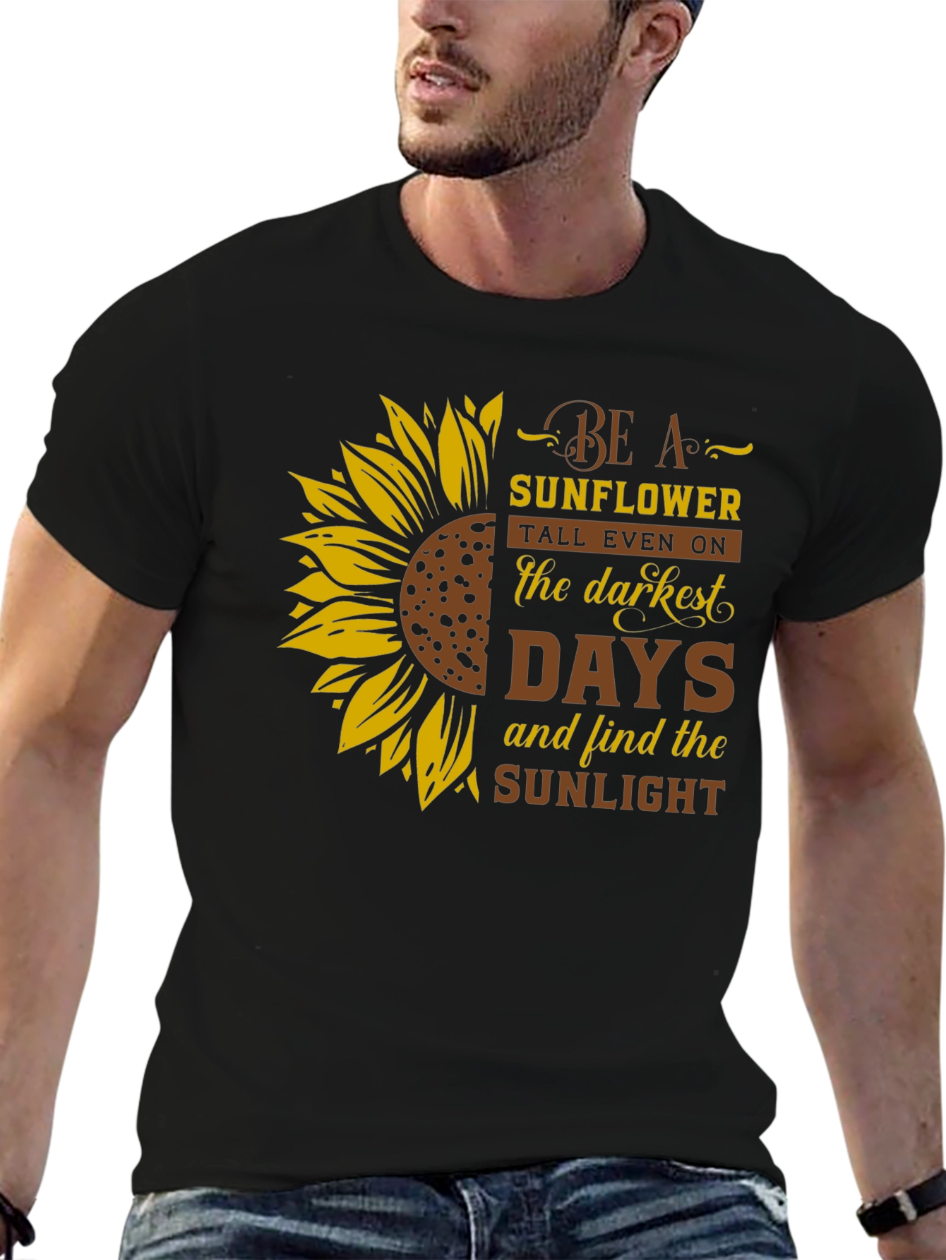 Be A Sunflower Graphic Print Black T-Shirt