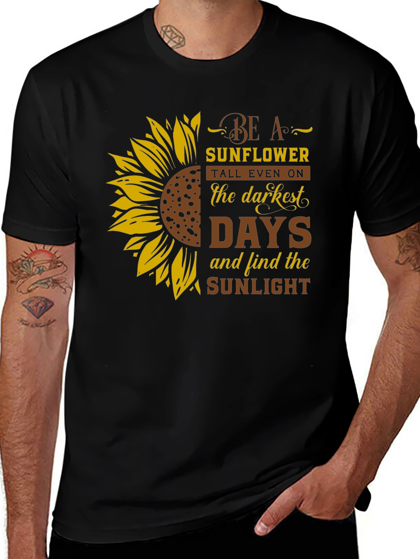 Be A Sunflower Graphic Print Black T-Shirt