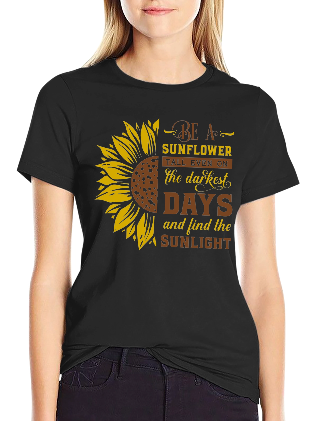 Be A Sunflower Graphic Print Black T-Shirt