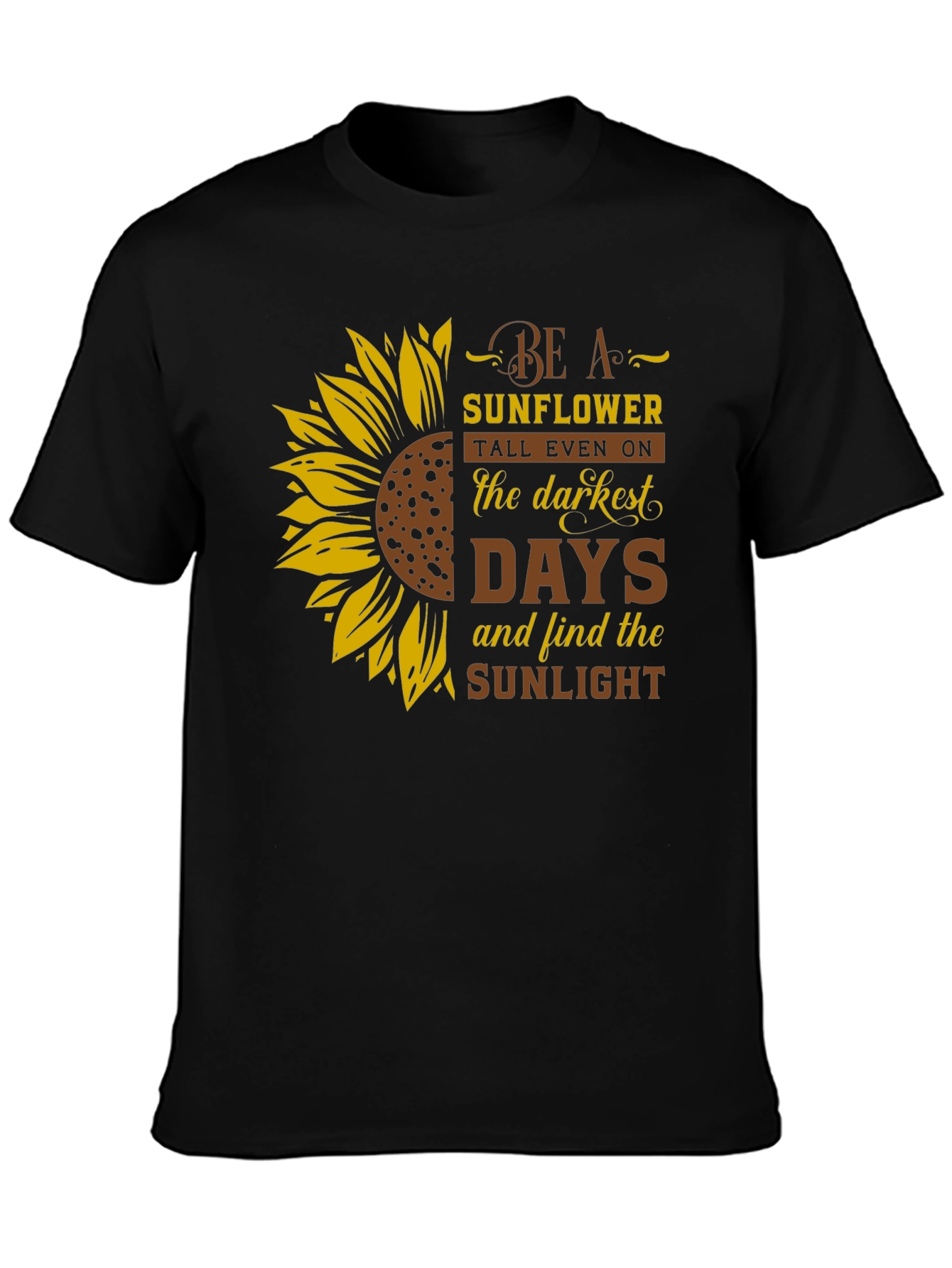Be A Sunflower Graphic Print Black T-Shirt