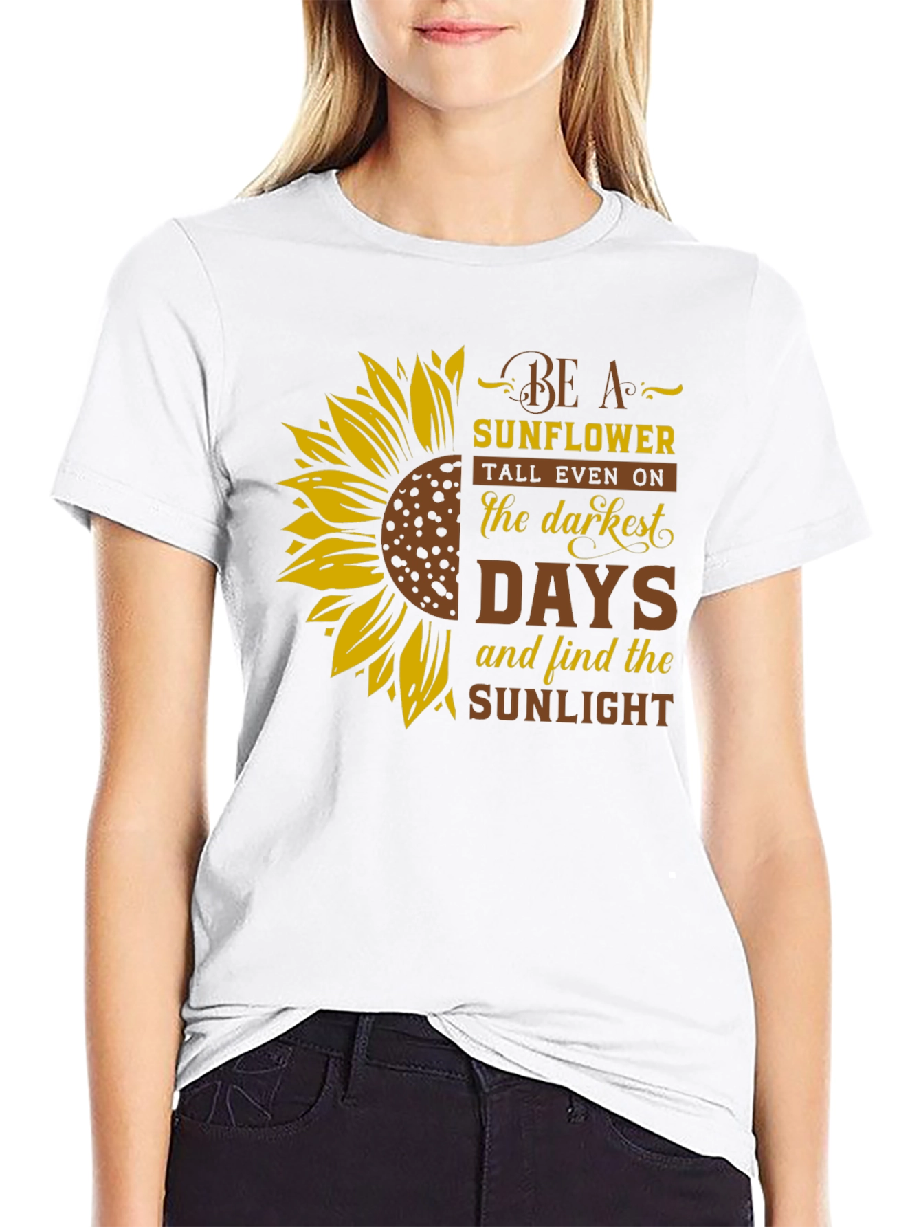 Be A Sunflower Graphic Print Black T-Shirt