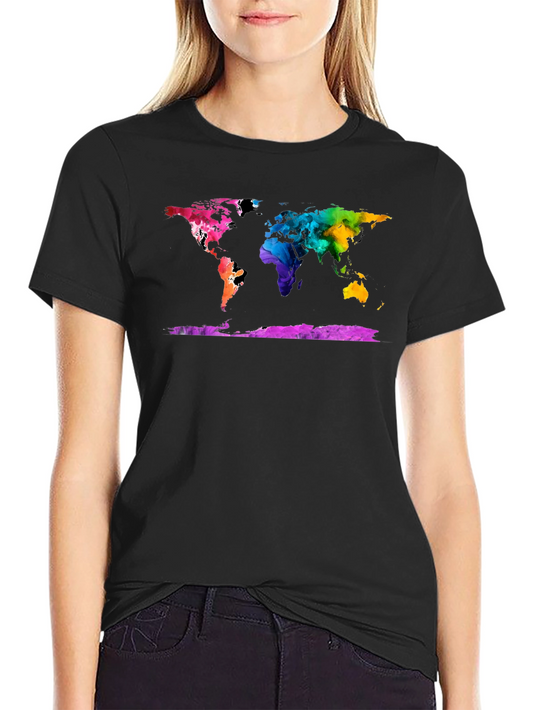 Colorful World Map Graphic Tee - Black