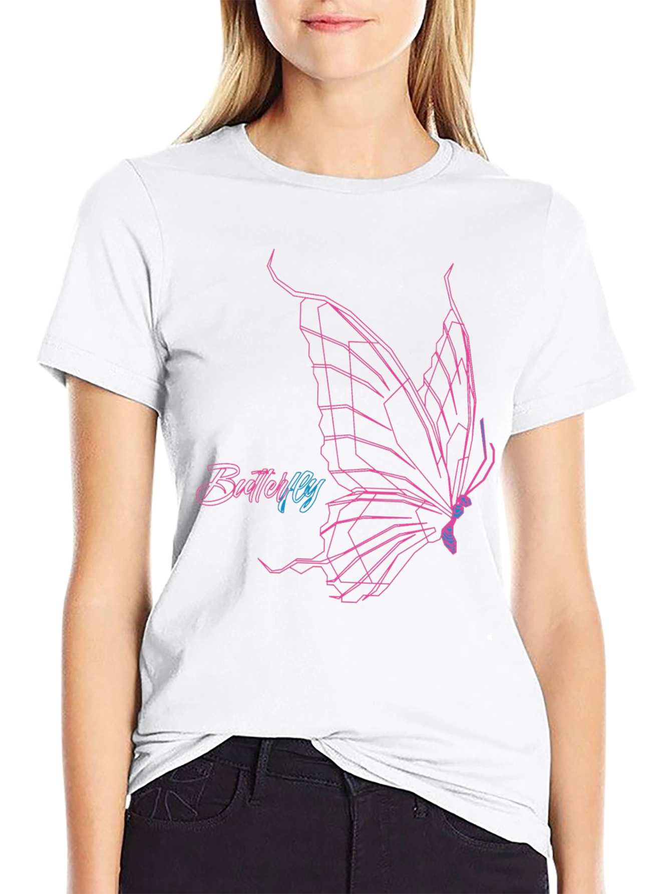 Geometric Butterfly Graphic T-Shirt - Black