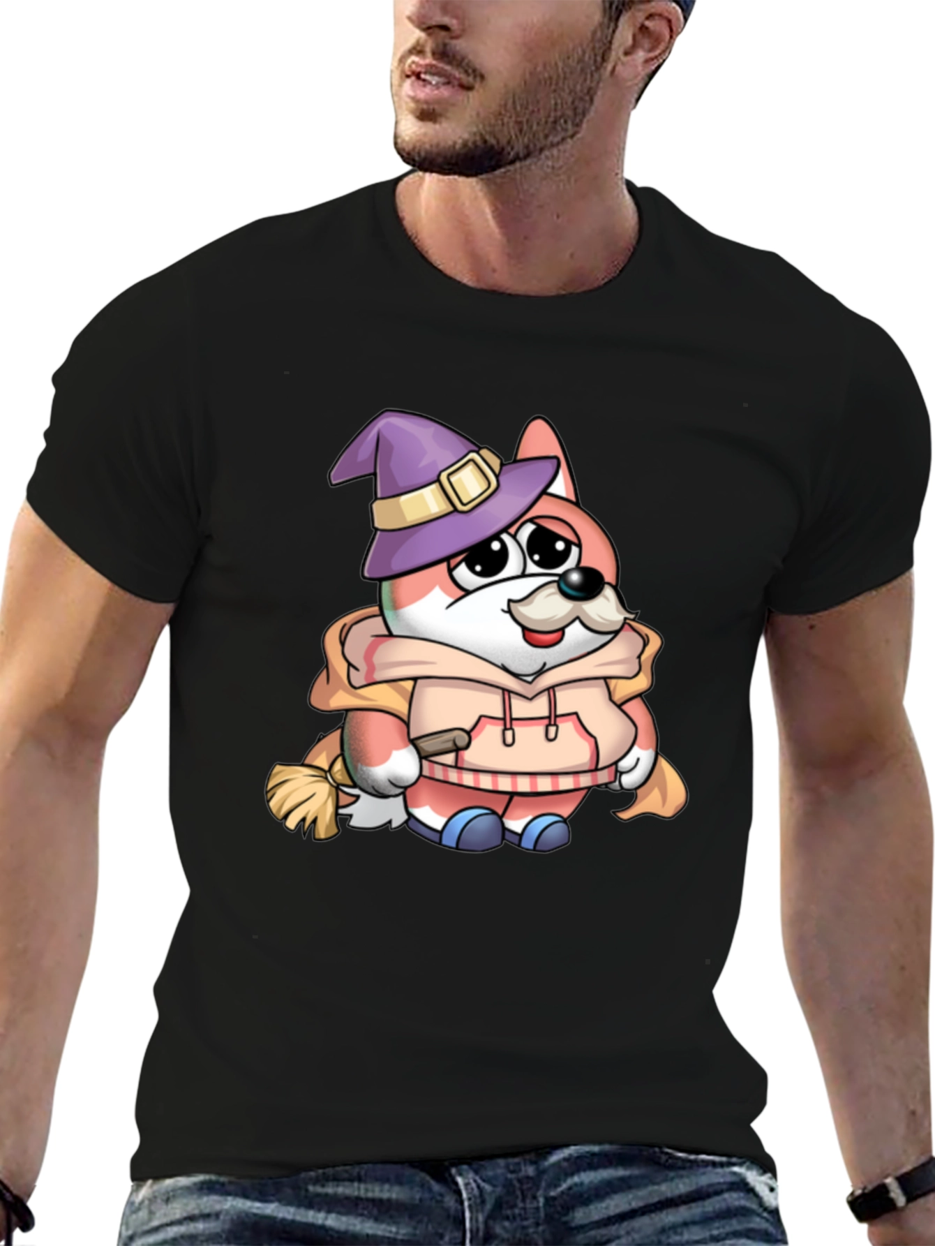 Cartoon Fox Wizard Graphic T-Shirt