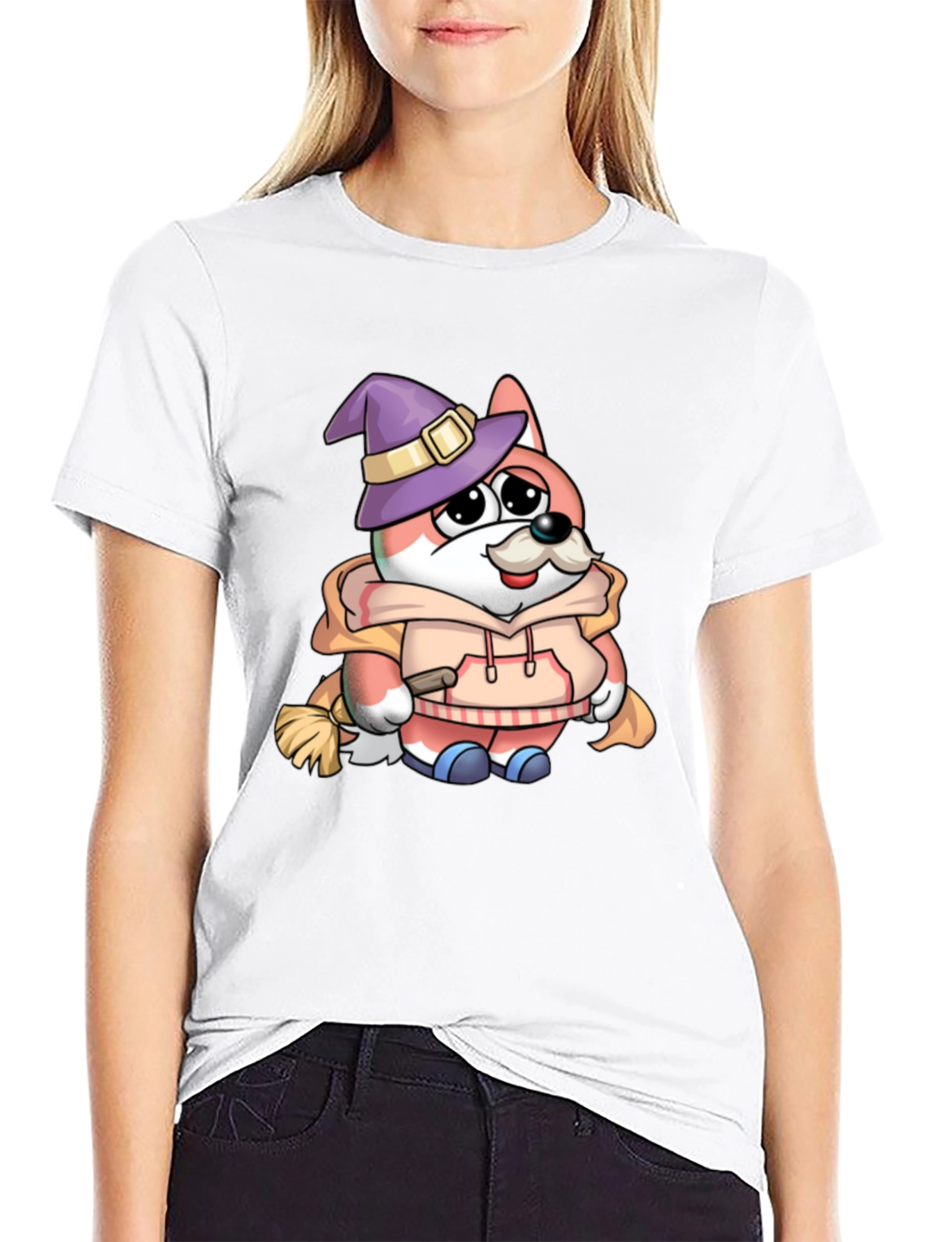 Cartoon Fox Wizard Graphic T-Shirt
