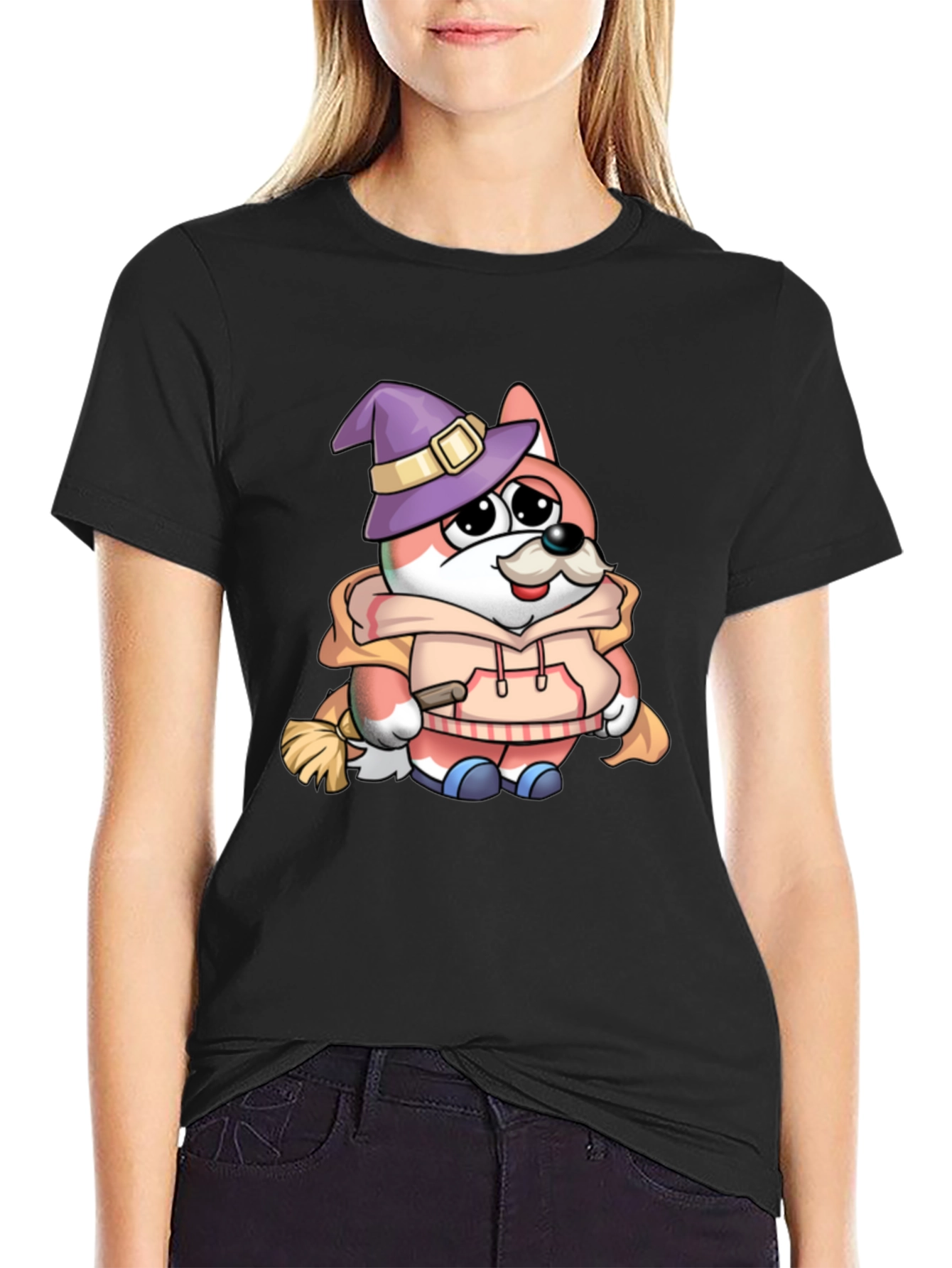 Cartoon Fox Wizard Graphic T-Shirt