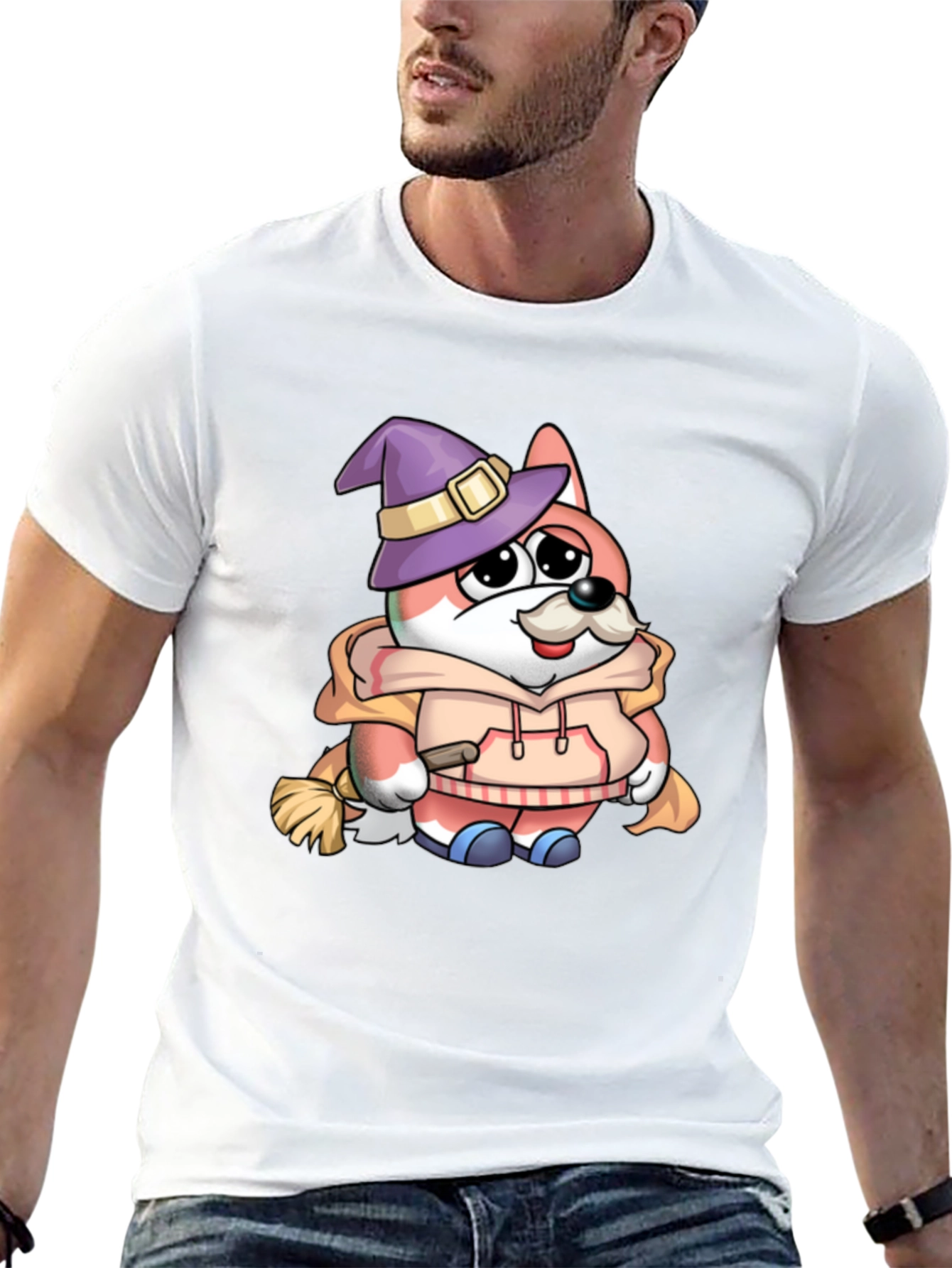 Cartoon Fox Wizard Graphic T-Shirt