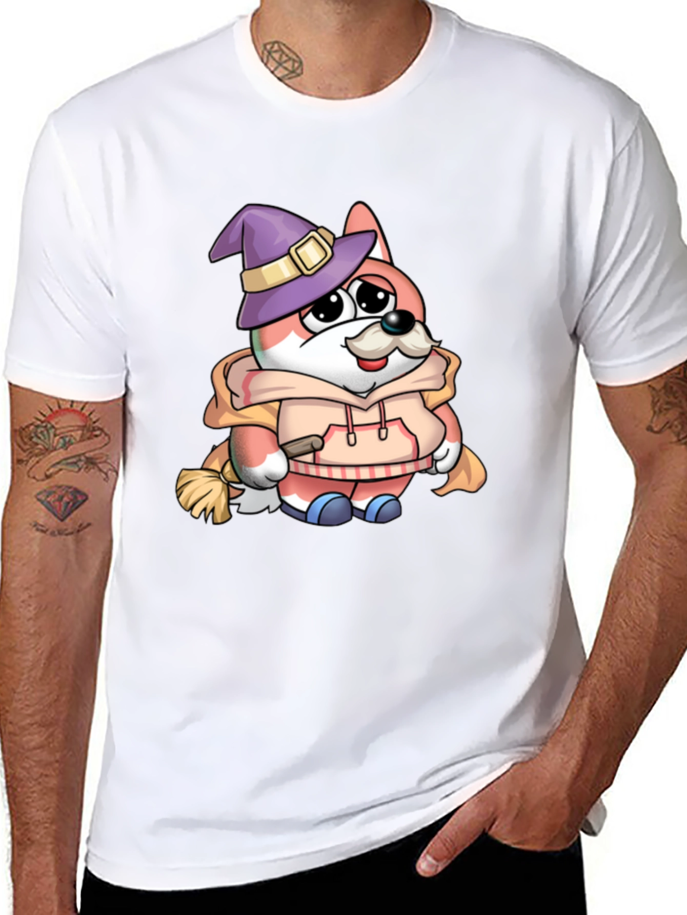Cartoon Fox Wizard Graphic T-Shirt