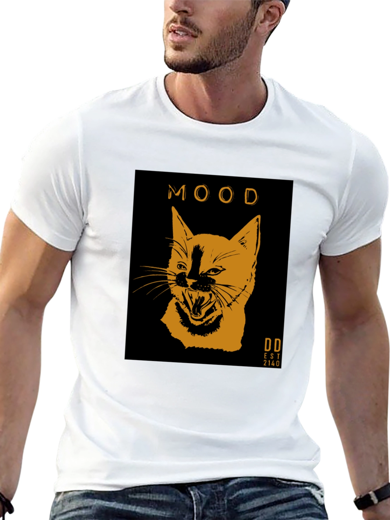 Mood Cat Graphic Tee - Trendy Black Cotton T-Shirt