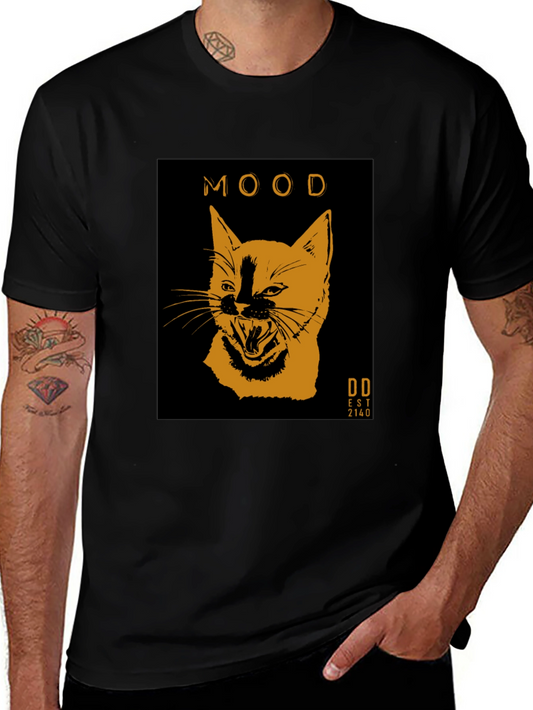 Mood Cat Graphic Tee - Trendy Black Cotton T-Shirt