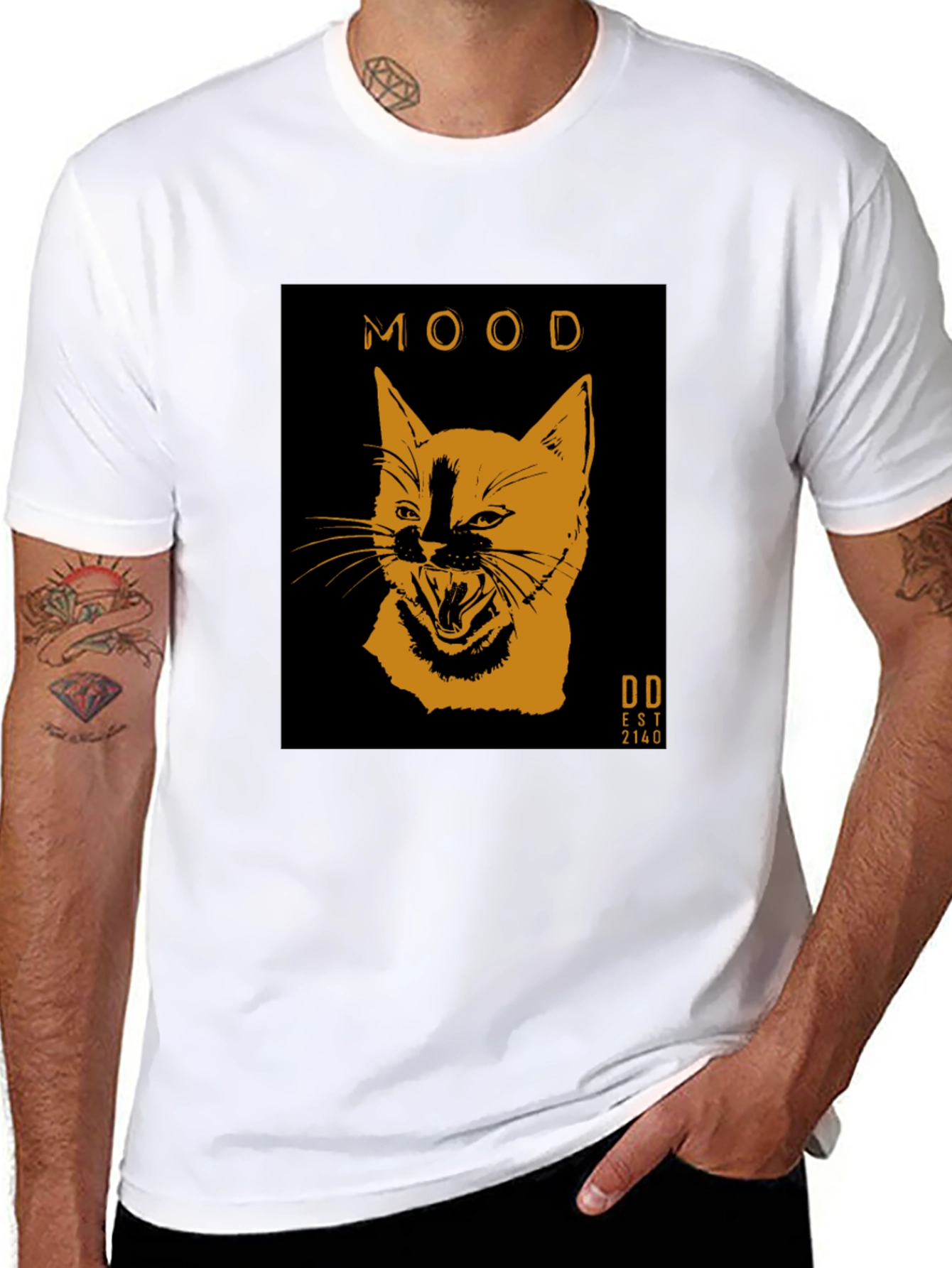 Mood Cat Graphic Tee - Trendy Black Cotton T-Shirt