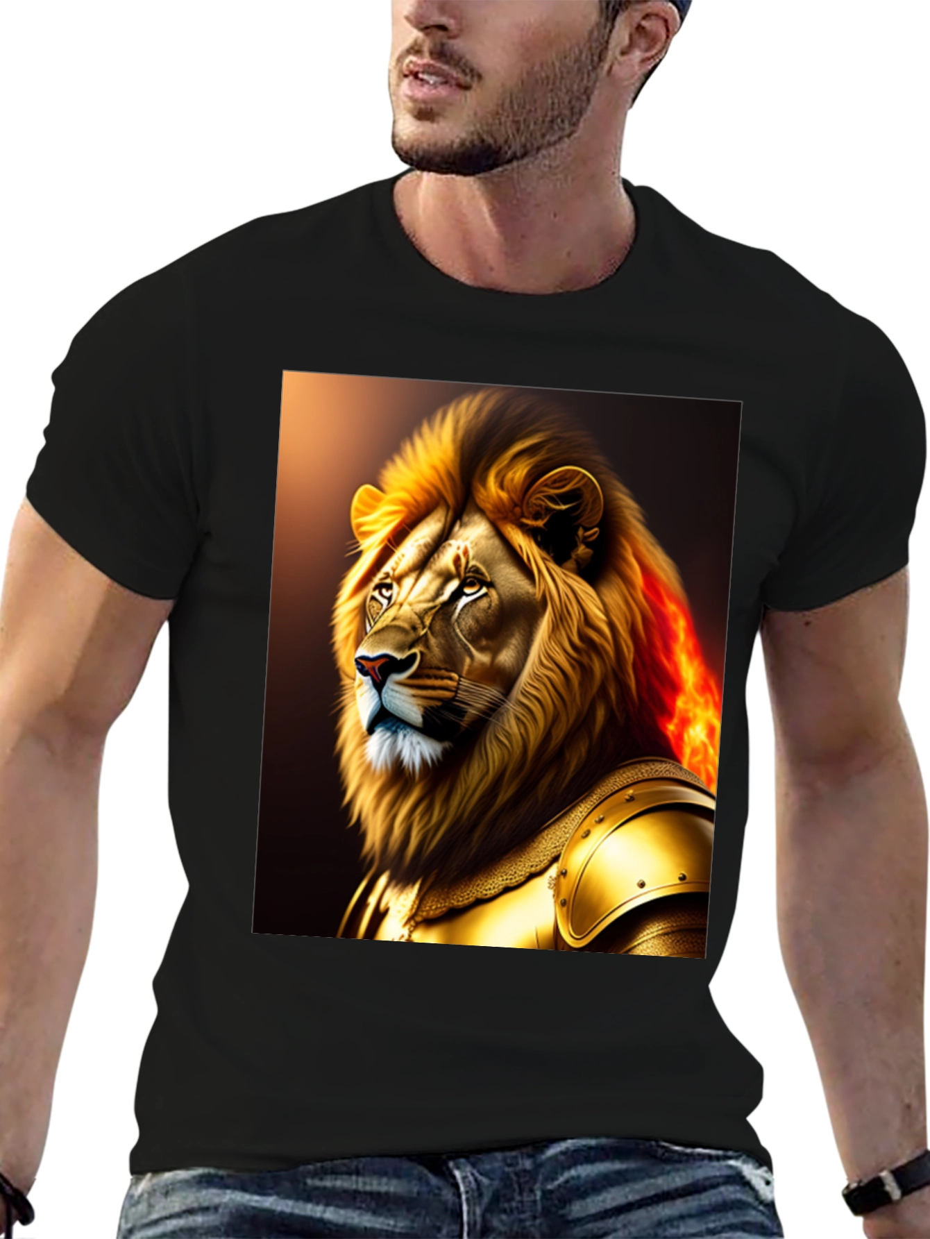 Lion Knight Graphic Black T-Shirt