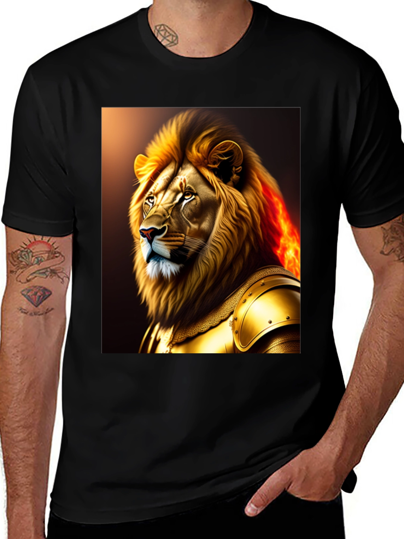 Lion Knight Graphic Black T-Shirt