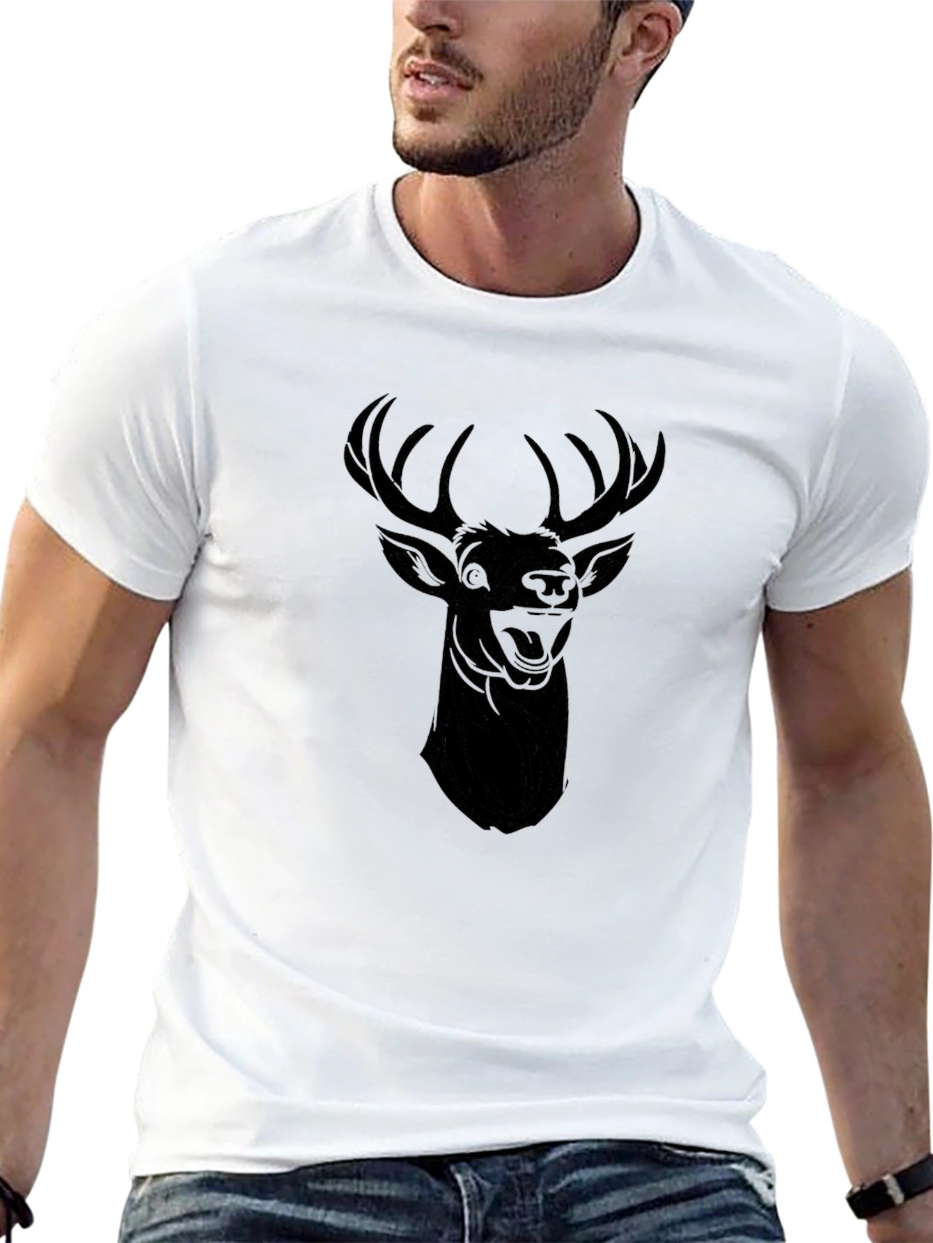 Black Deer Graphic Tee - Mens Casual Style