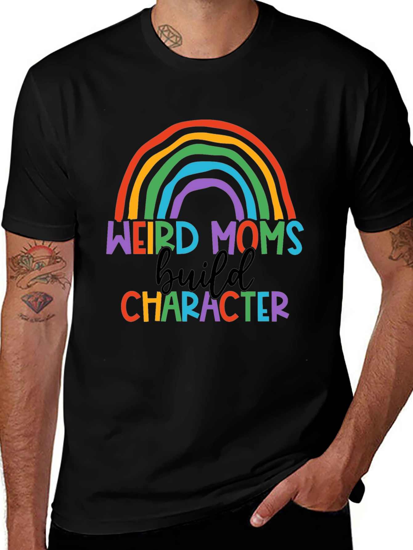 Weird Moms Build Character Rainbow T-Shirt