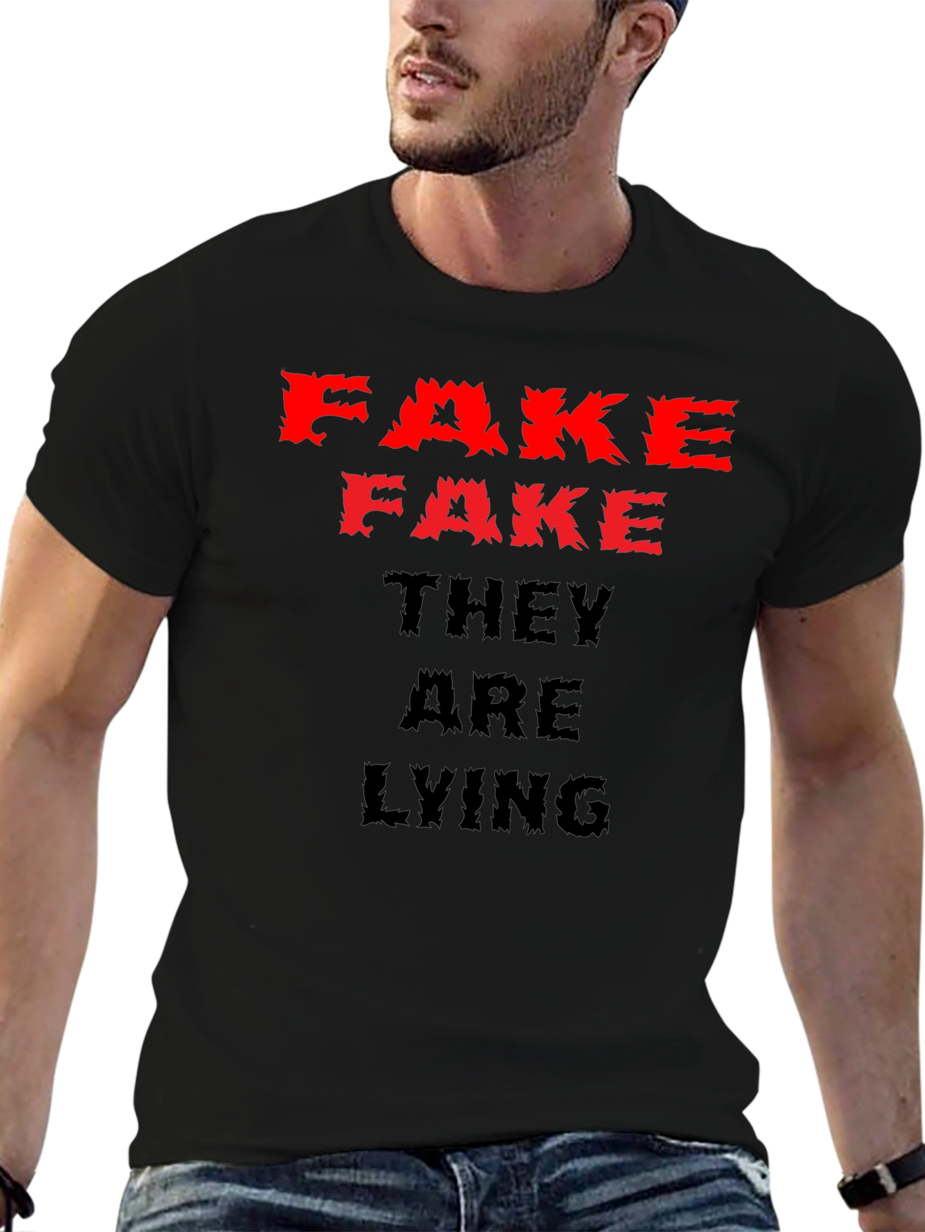 Fake News Graphic Tee - Black Cotton Casual Shirt