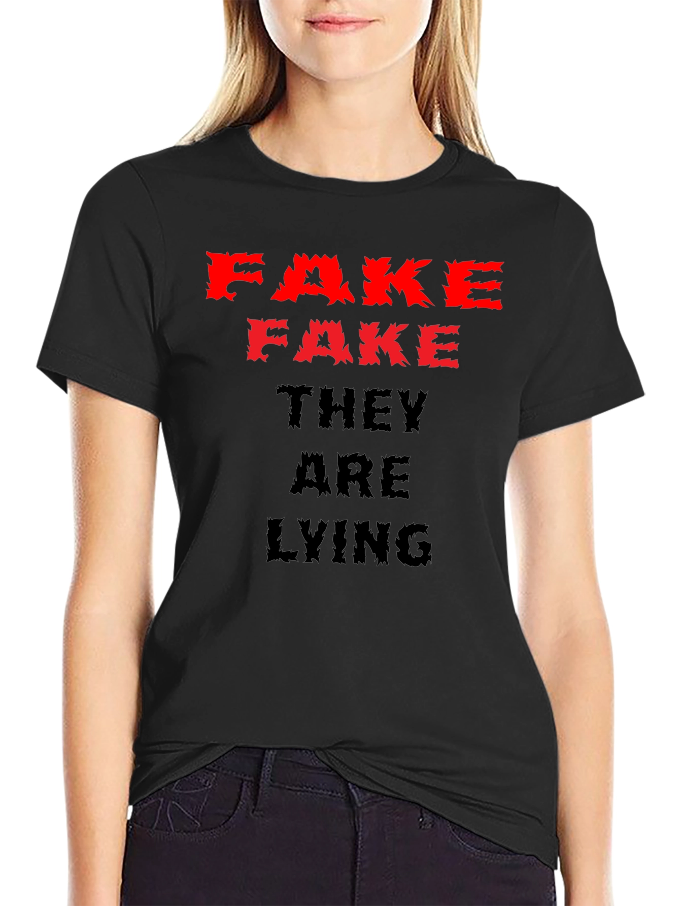 Fake News Graphic Tee - Black Cotton Casual Shirt