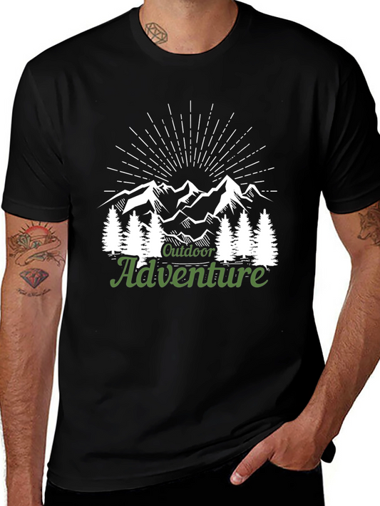 Outdoor Adventure Graphic Tee - Mountain Scene Shirt