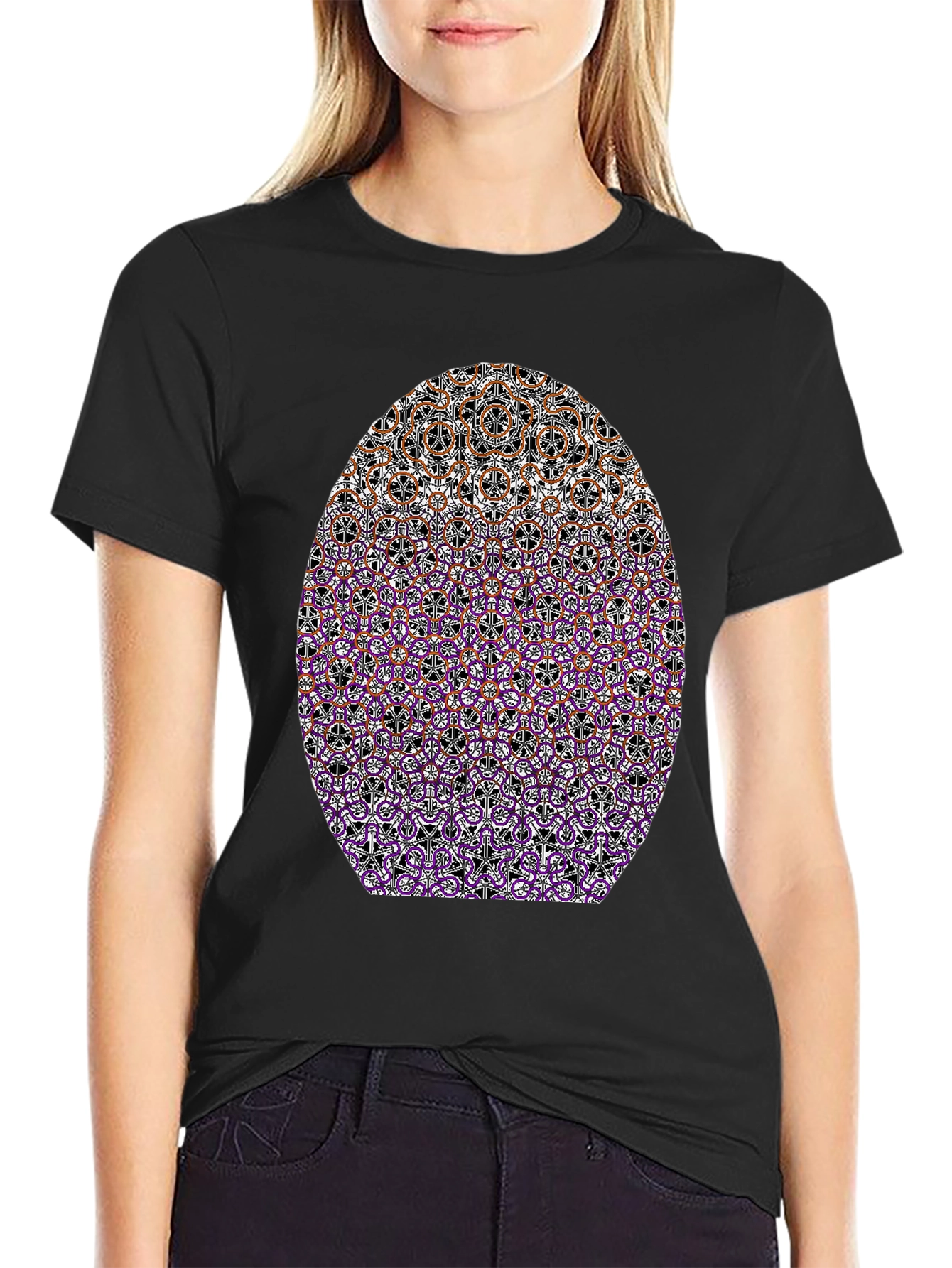 Abstract Geometric Pattern Graphic Tee - Black