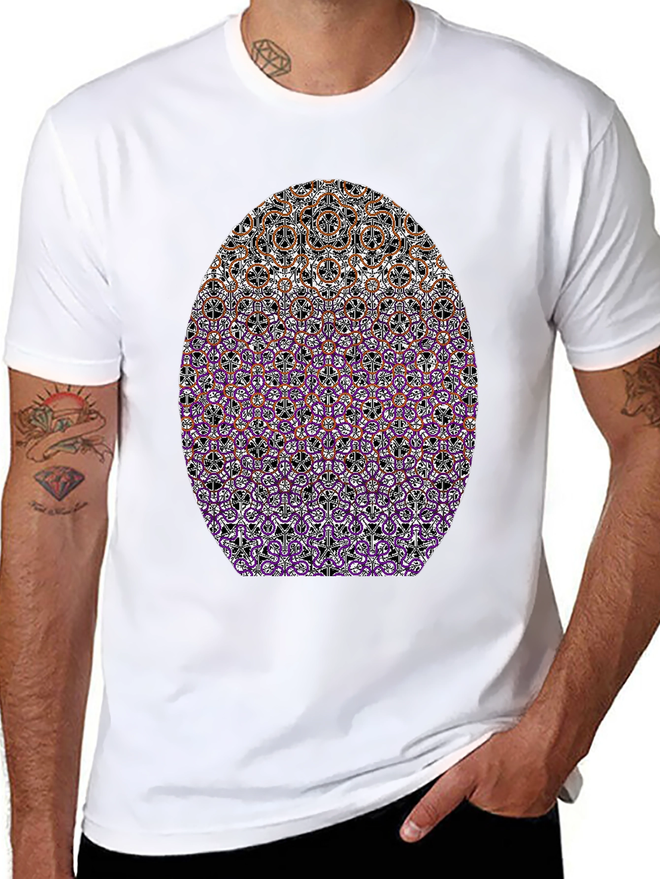 Abstract Geometric Pattern Graphic Tee - Black