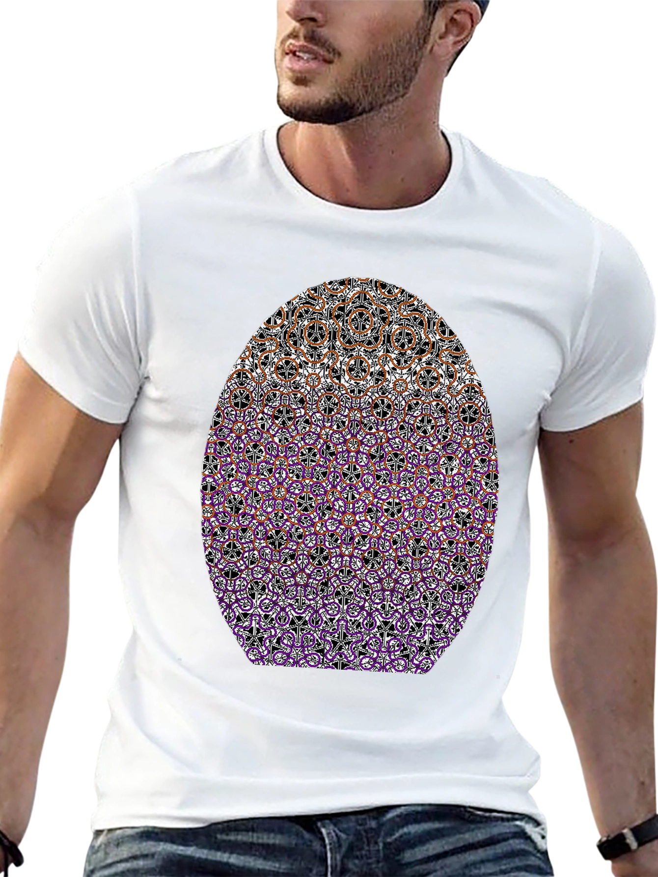 Abstract Geometric Pattern Graphic Tee - Black
