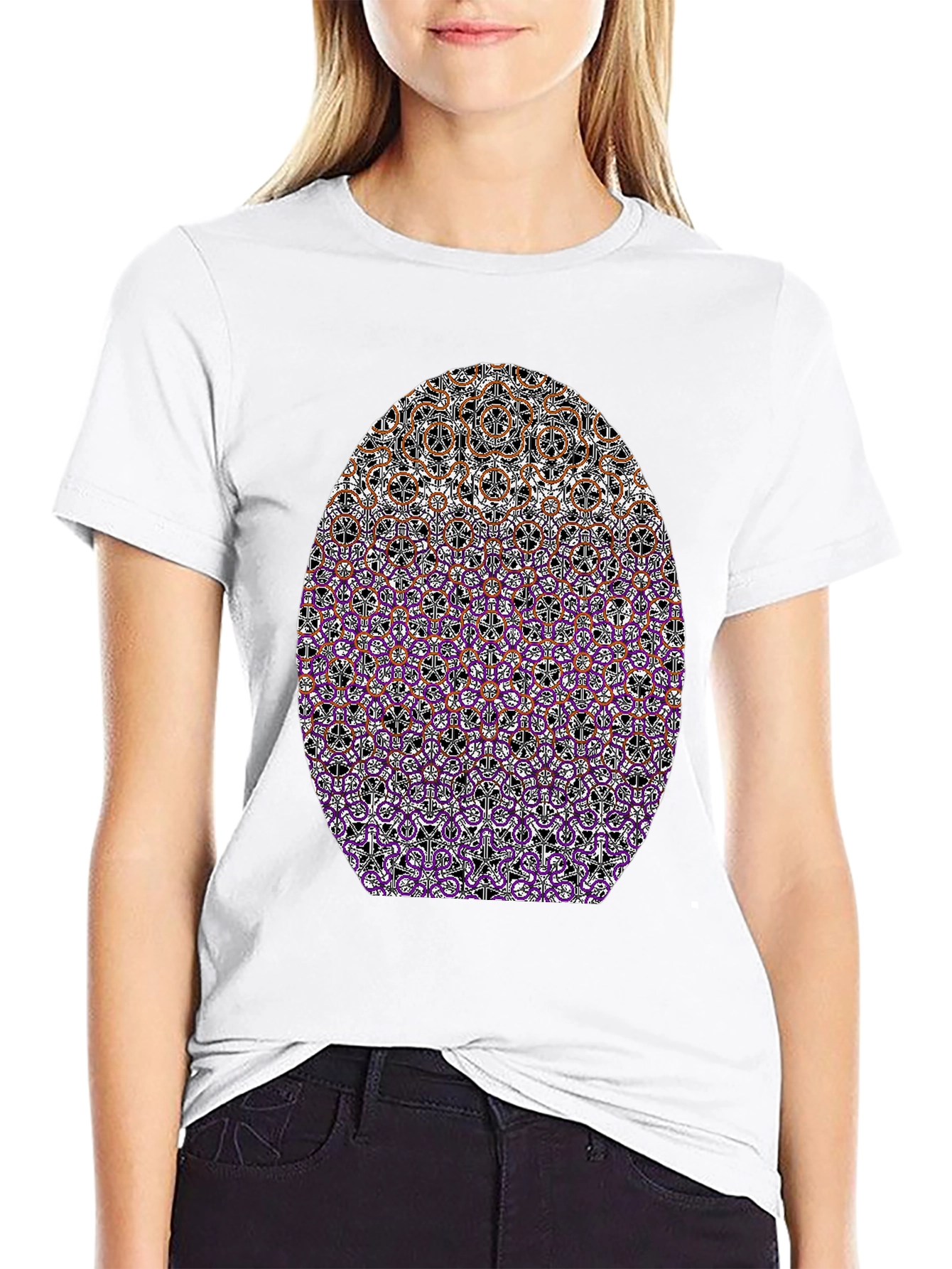 Abstract Geometric Pattern Graphic Tee - Black