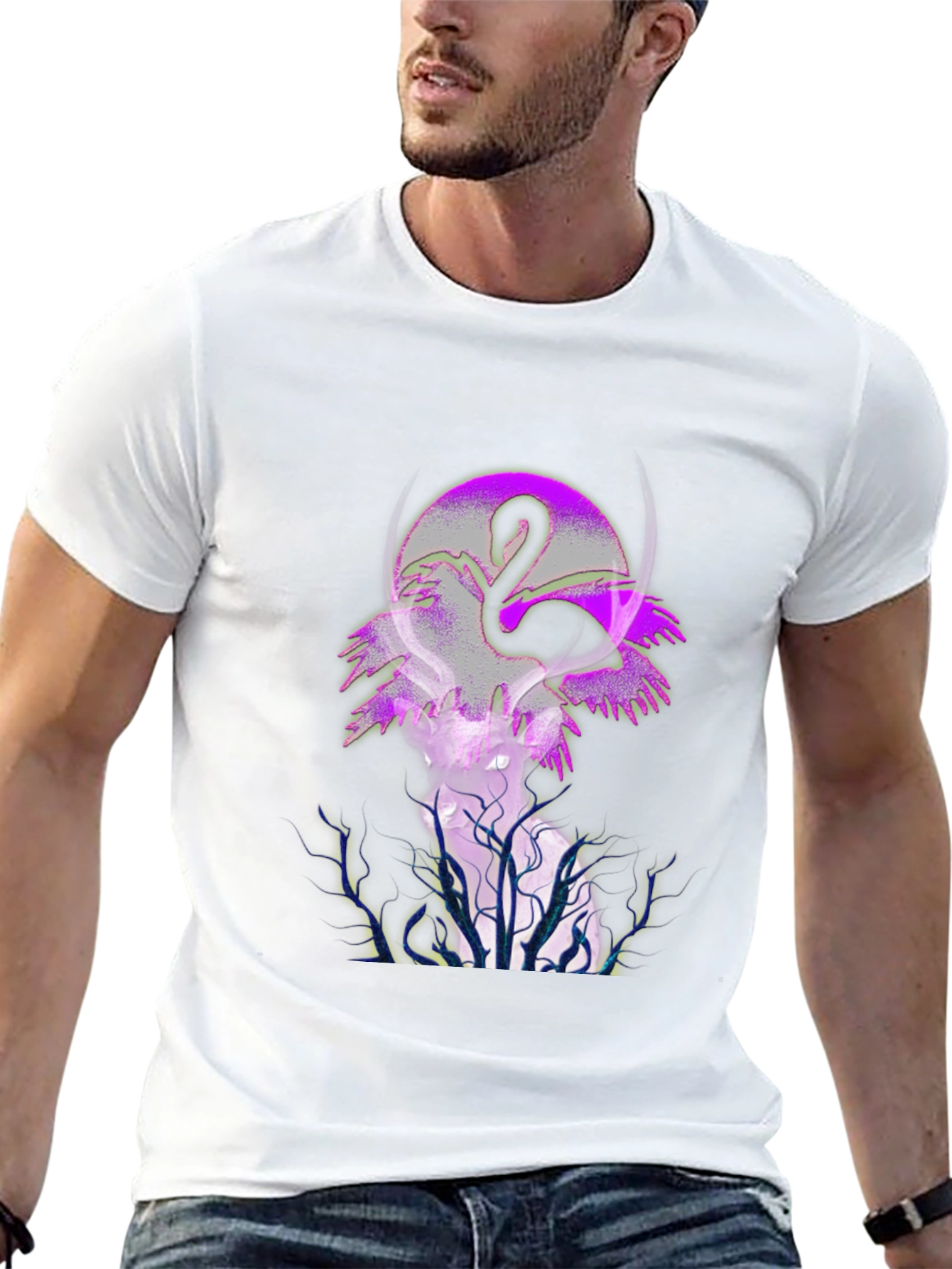 Flamingo Moon Graphic Tee - Mens Black T-Shirt